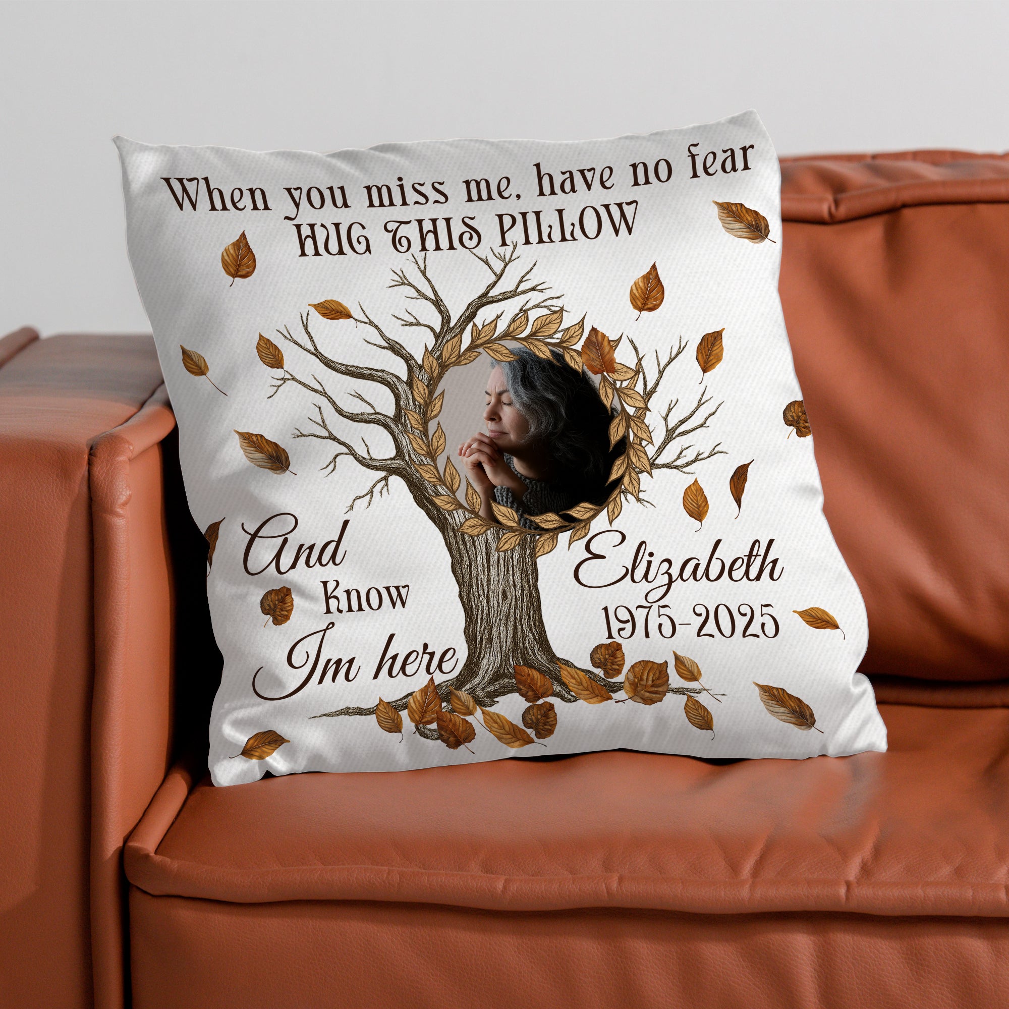 Hug This Pillow Know I Am Here - Custom Name and Photo Sympathy Gift - Personalized Memorial Pillow