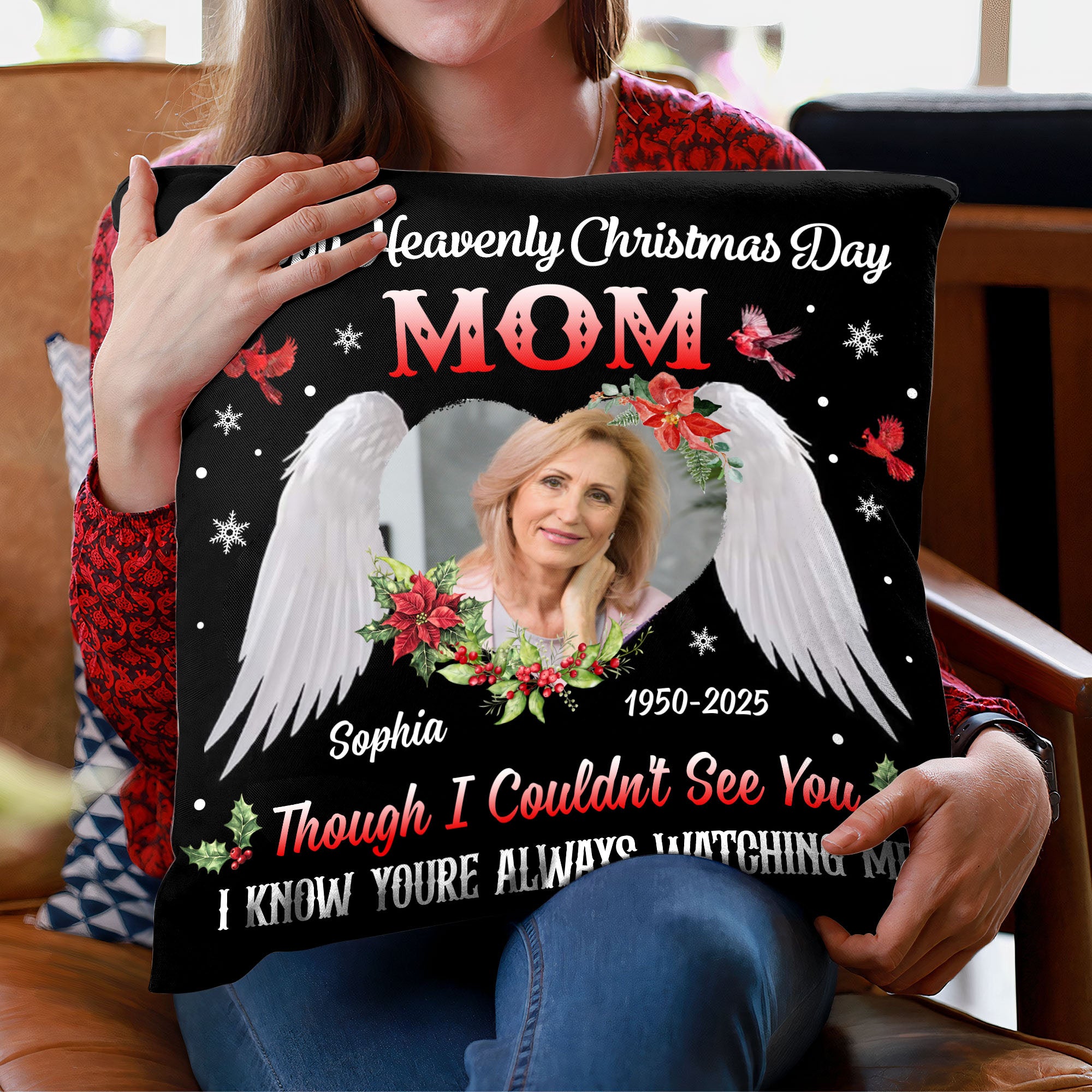 Custom Name and Photo - Heavenly Christmas Day - Personalized Pillow - Christmas Gift