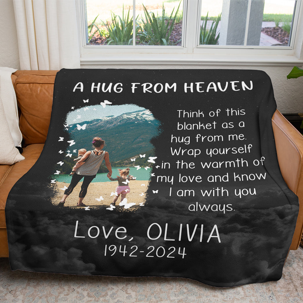 A Hug From Heaven - Custom Name and Photo Memorial Blanket - Sympathy Gift