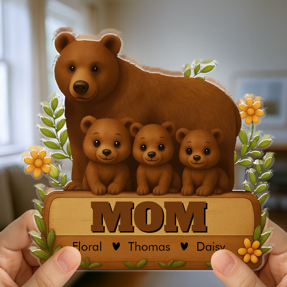 Family Bear - Personalized Name Gift - Custom Shape Acrylic Block Plaque