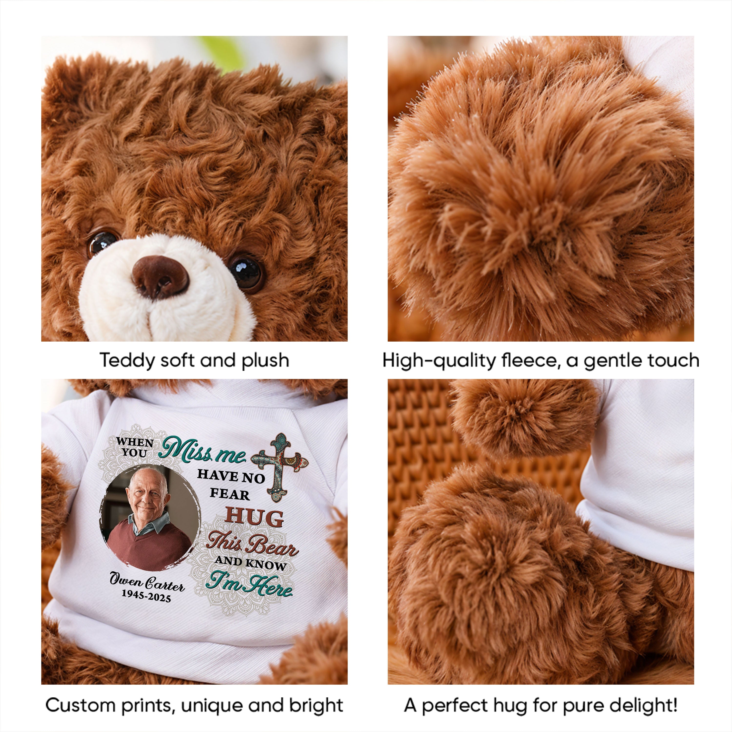 When You Miss Me - Personalized Bear Plush - Custom Name and Photo Teddy Bear - Memorial Gift