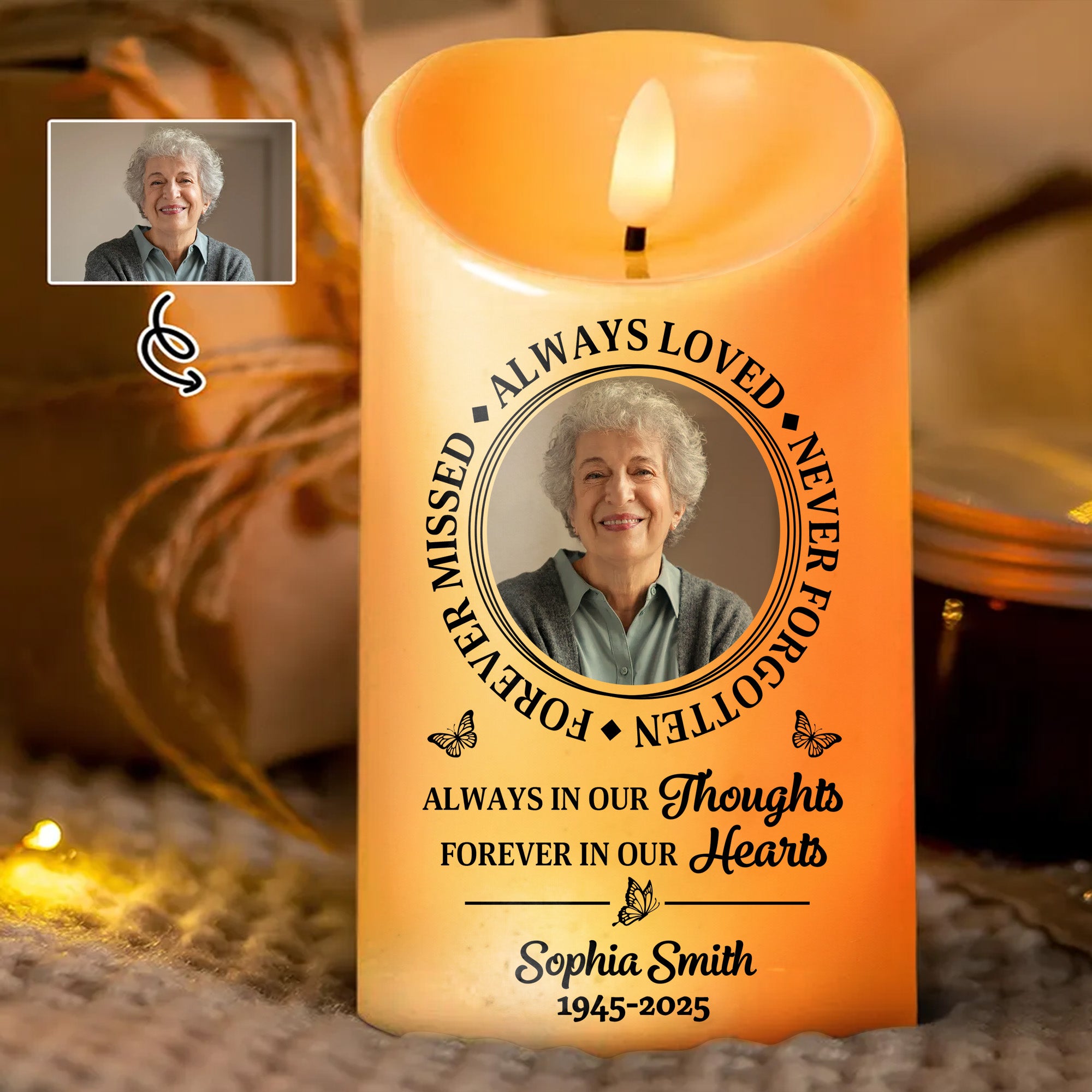 Custom Name and Photo - Personalized Memorial Photo LED Candle - Memorial Gift