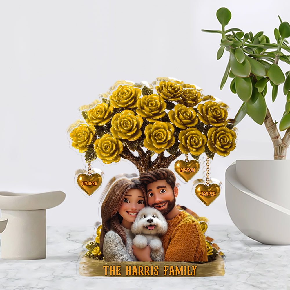 Family Tree Heart Name and Photo - Personalized Name and Photo Family Gift - Custom Shape Acrylic Block Plaque