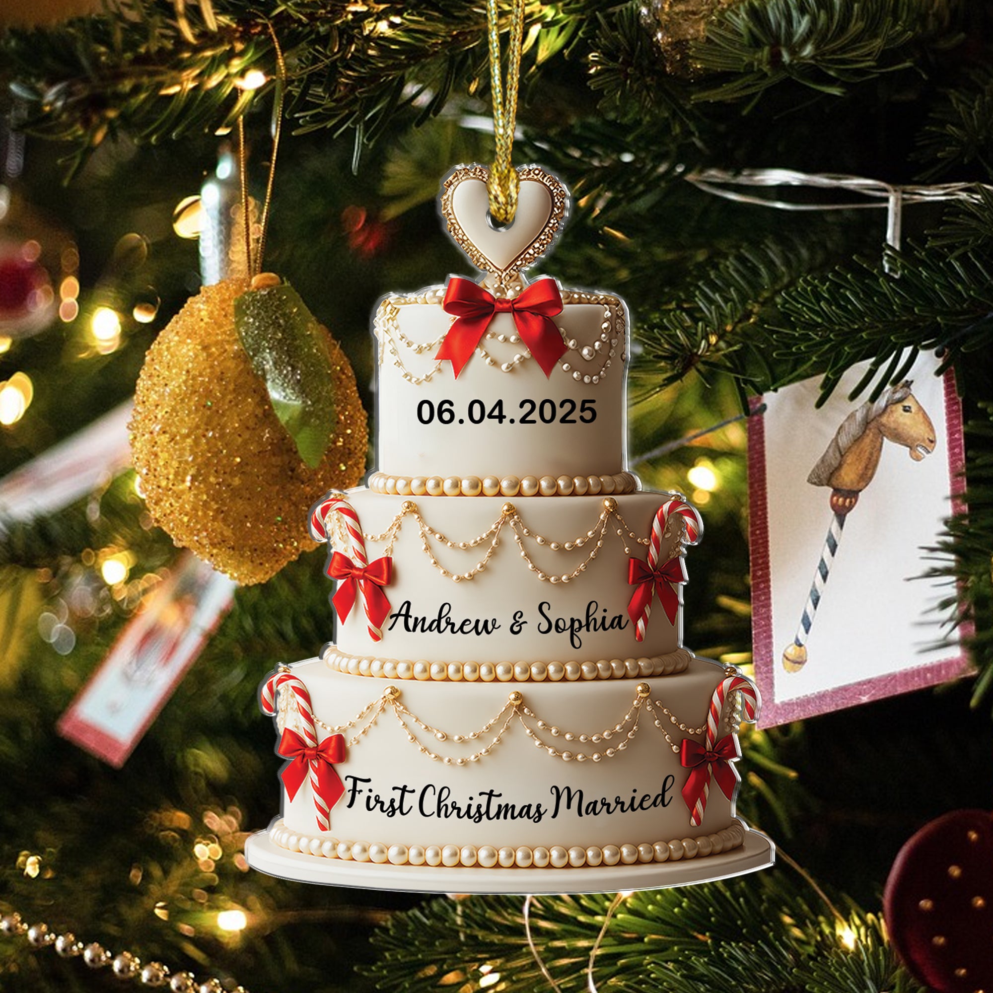 First Christmas Married - Custom Name Hologram Ornament - Family Decoration