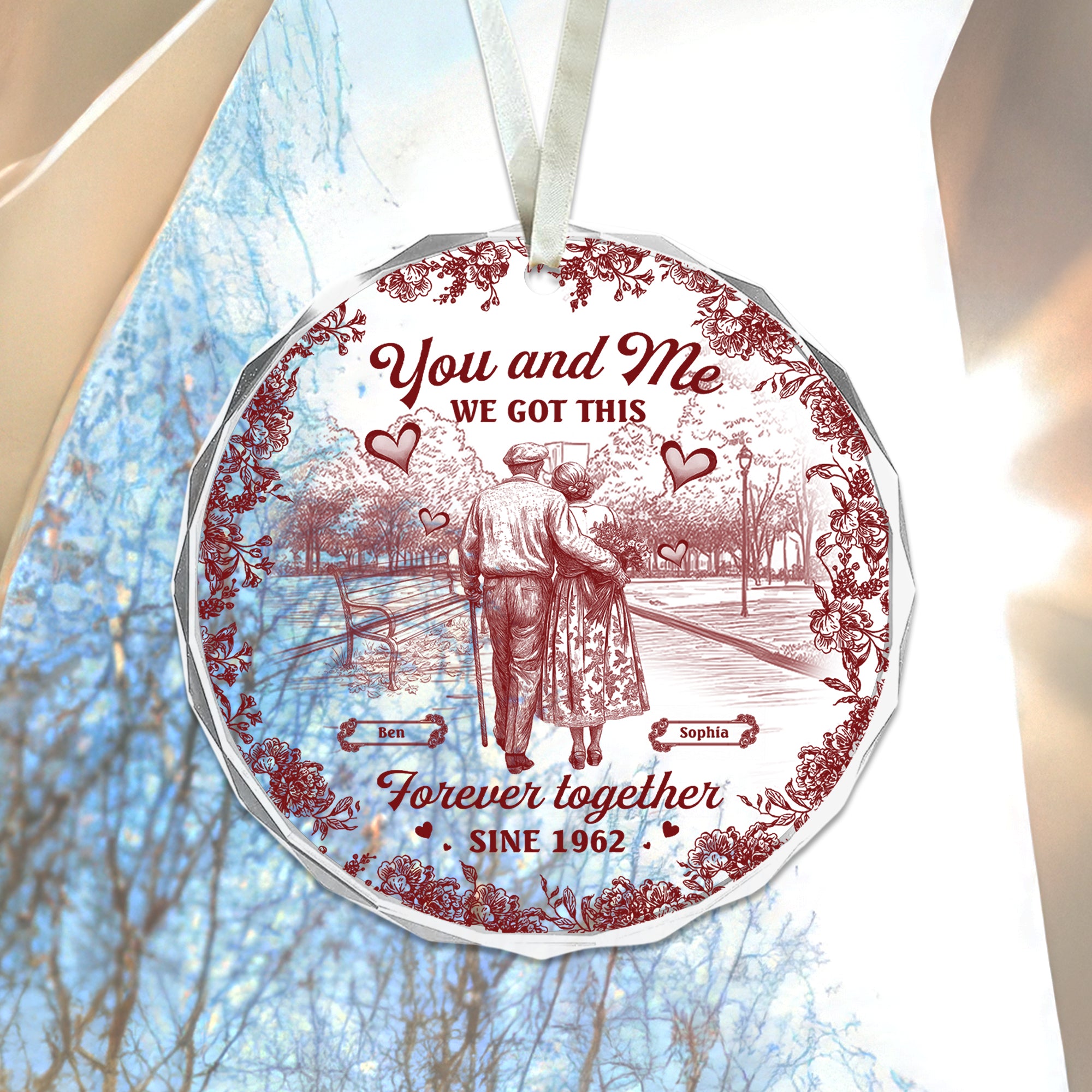 You and Me - Custom Name - Old Couple Gift - Personalized Glass Ornament