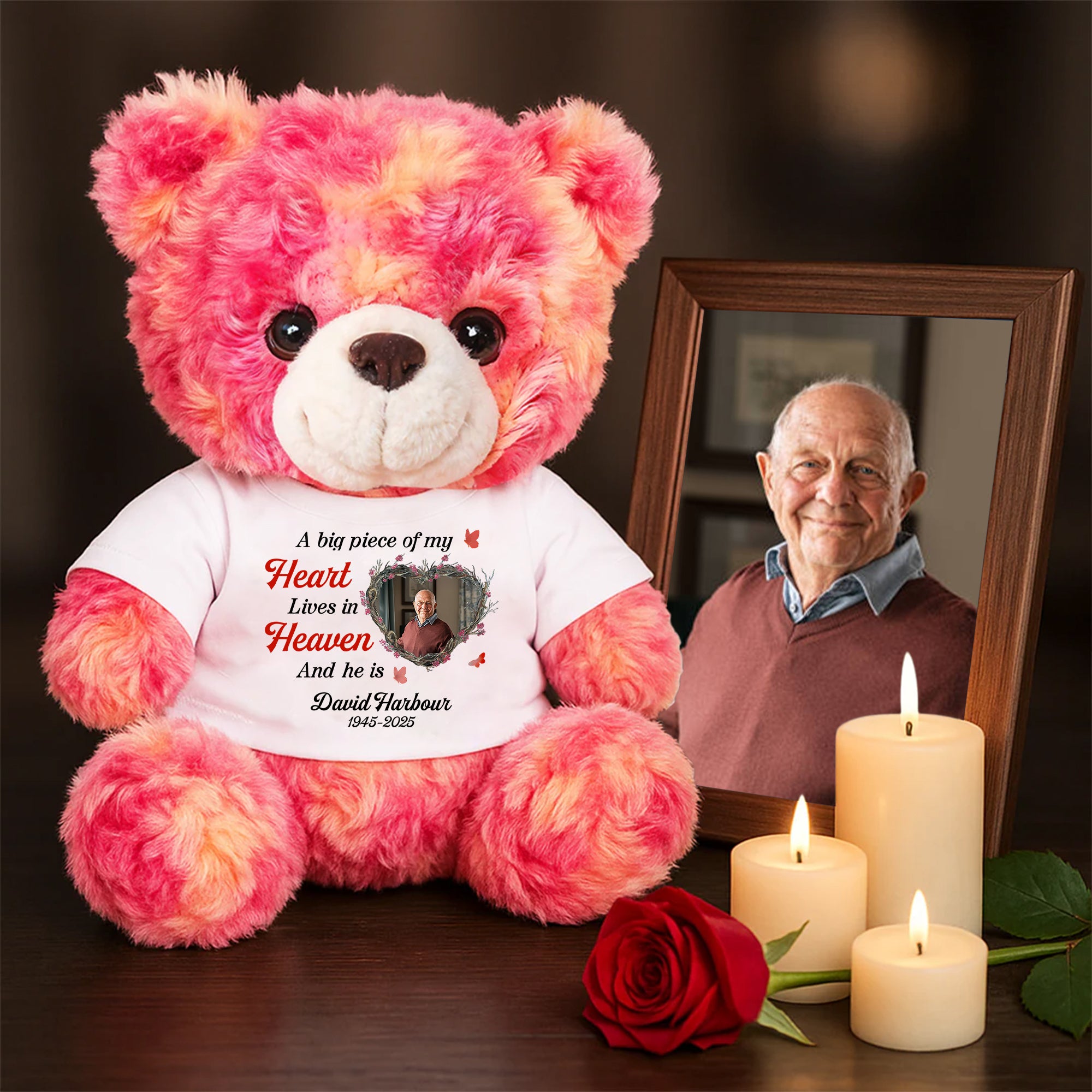 A Big Piece Of My Heart Lives In Heaven - Sympathy Gift - Custom Name and Photo - Personalized Bear Plush