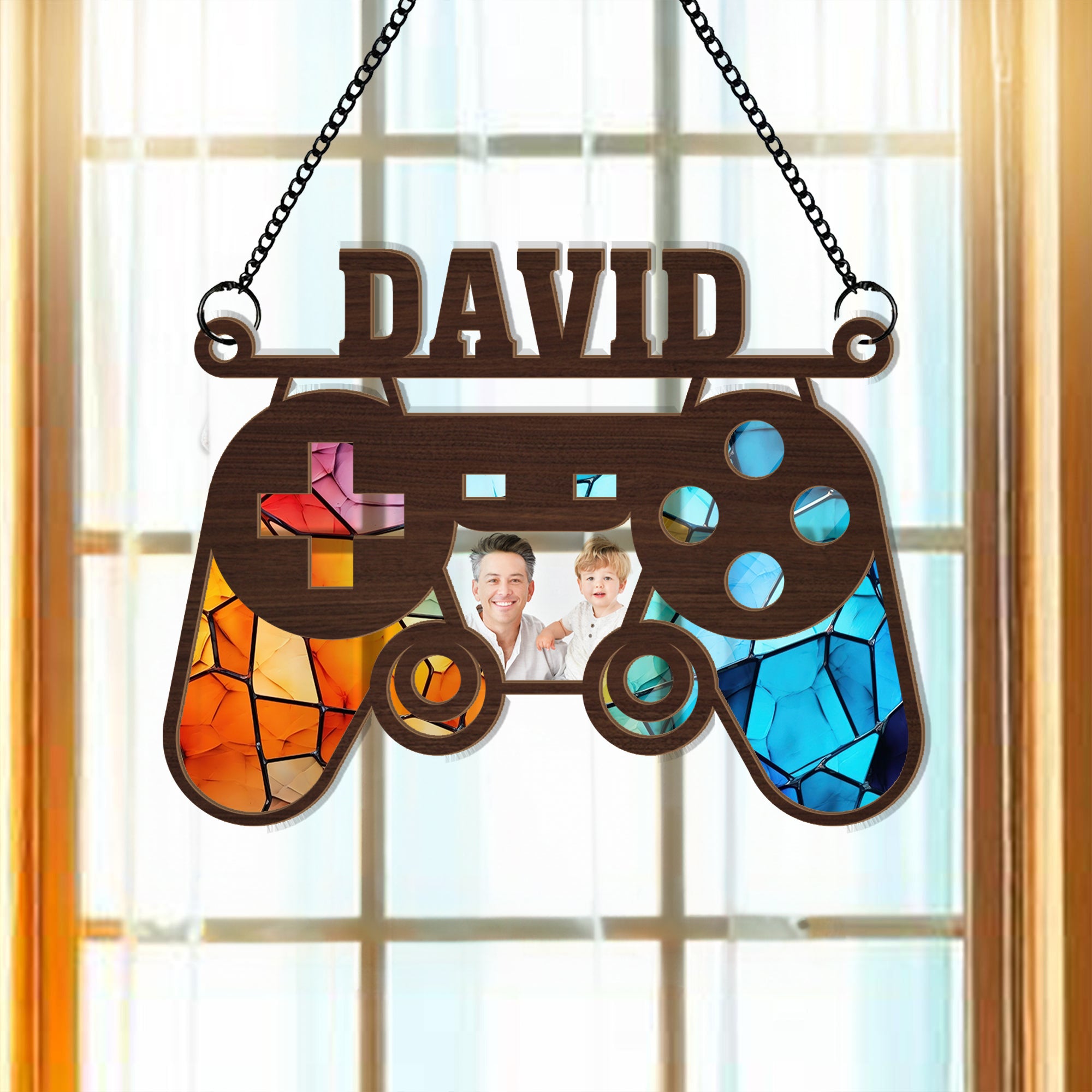 Custom Dad Name and Photo - Personalized Suncatcher Ornament