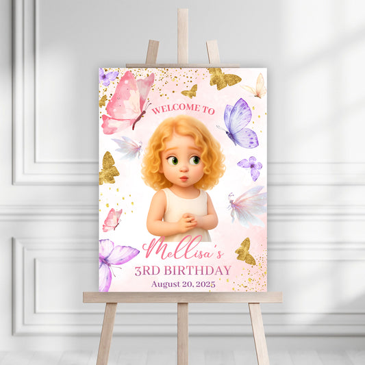 Welcome To The Princess Birthday Party - Birthday Sign - Custom Name & Photo Law Sign - Birthday Party Welcome Sign