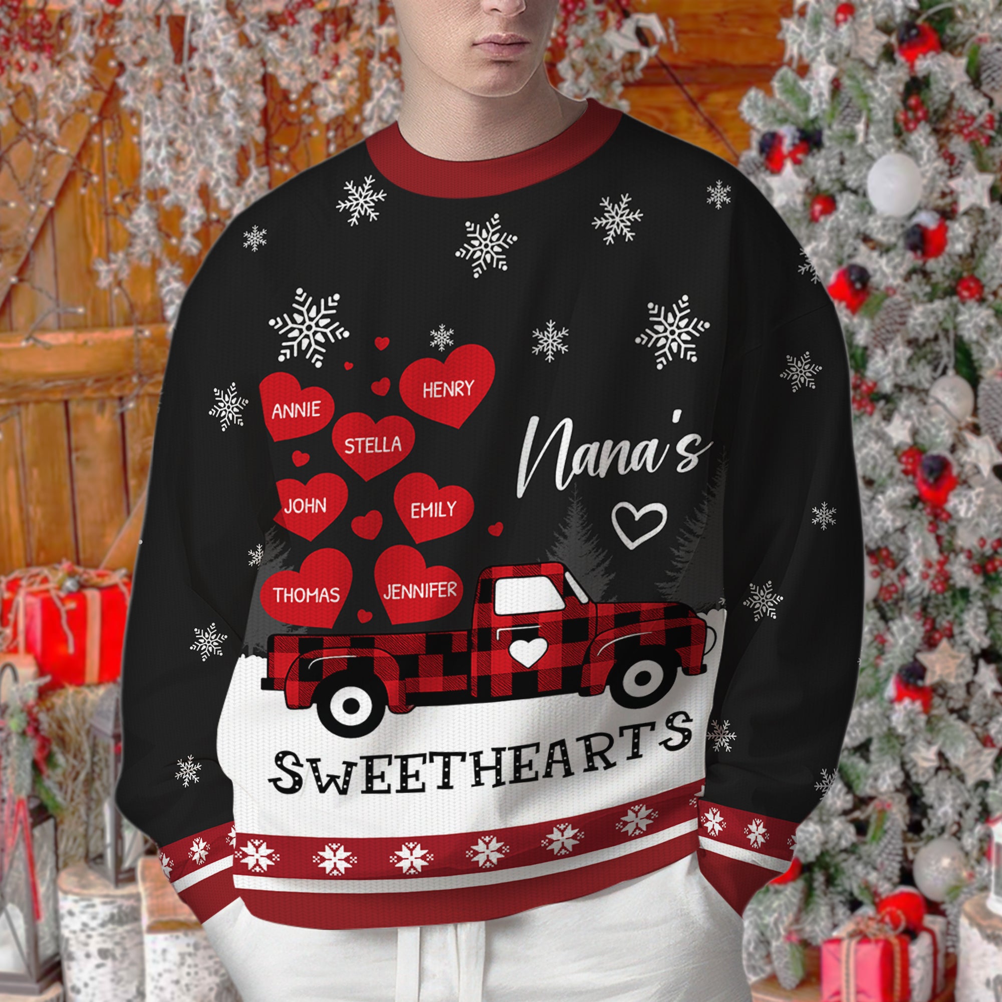 Nana's Heart Car - Custom Name Ugly Christmas Sweatshirt - All-Over-Print Sweatshirt