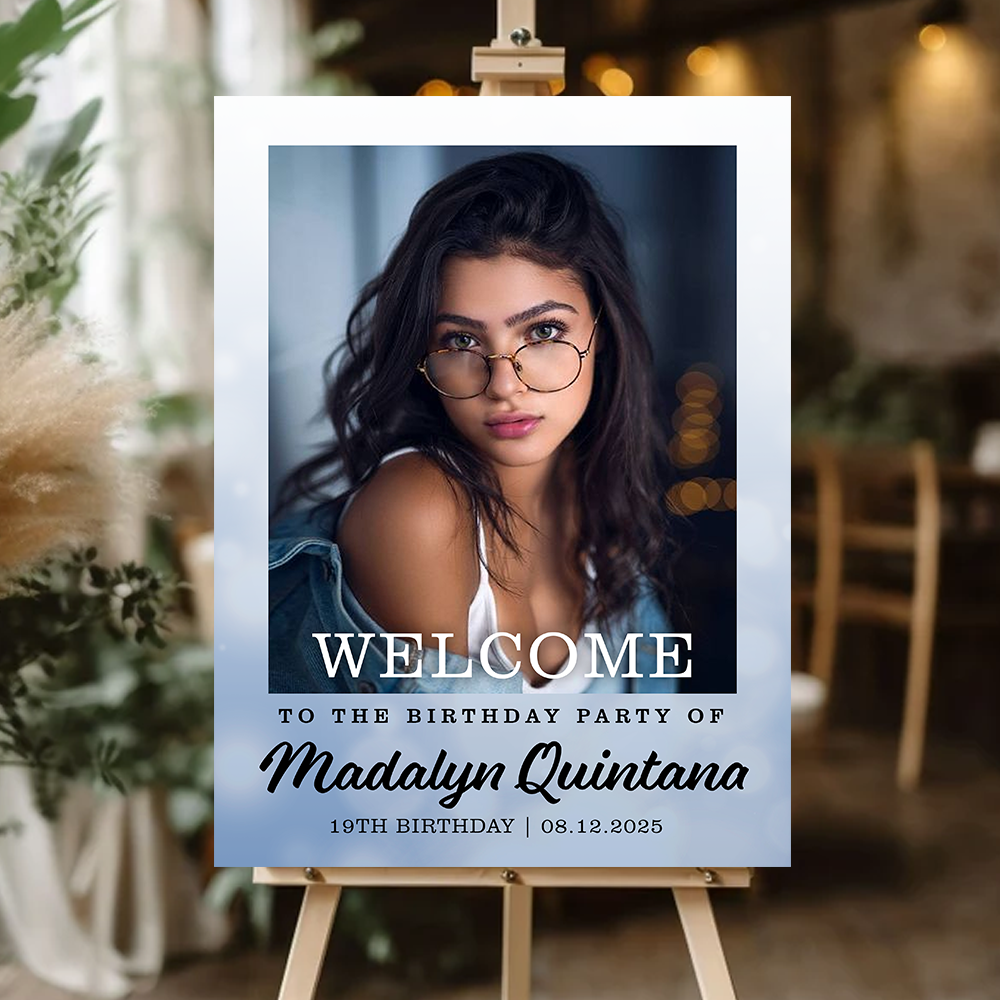 Welcome To The Party - Birthday Sign - Custom Name & Photo Law Sign - Birthday Party Welcome Sign