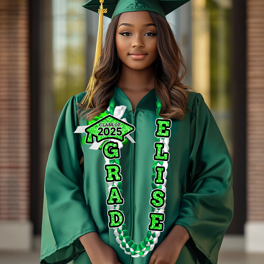 Glitter 2025 Graduation Lei Custom Name and Photo - Personalized Graduation Lei - Senior 2025