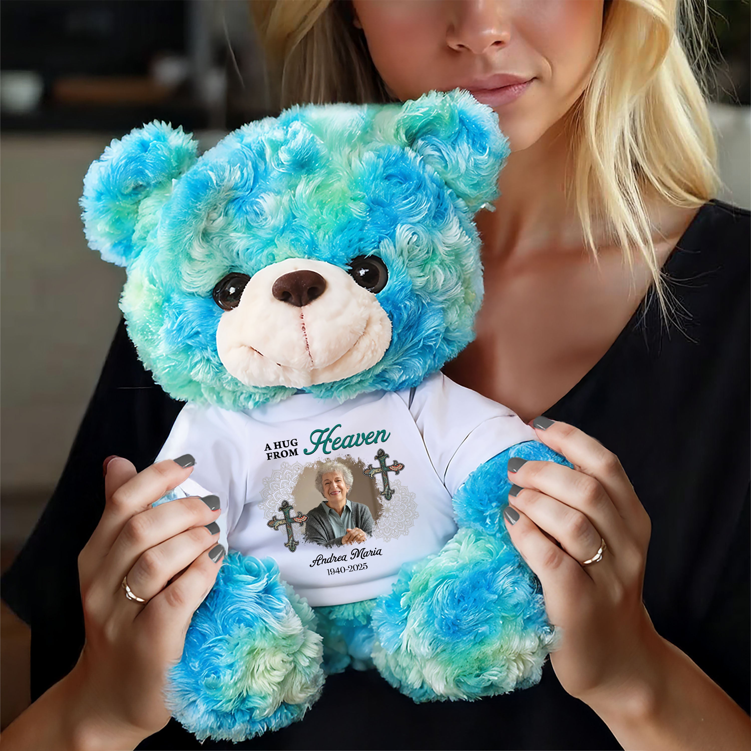 Sympathy Gift A Hug From Heaven - Personalized Bear Plush - Custom Name and Photo Teddy Bear