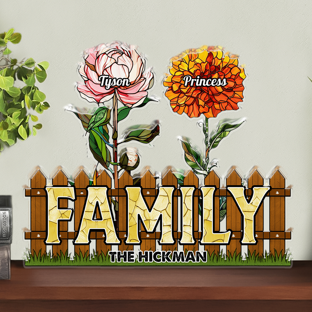 Family Flower - Personalized Name Family Gift - Custom Shape Acrylic Block Plaque