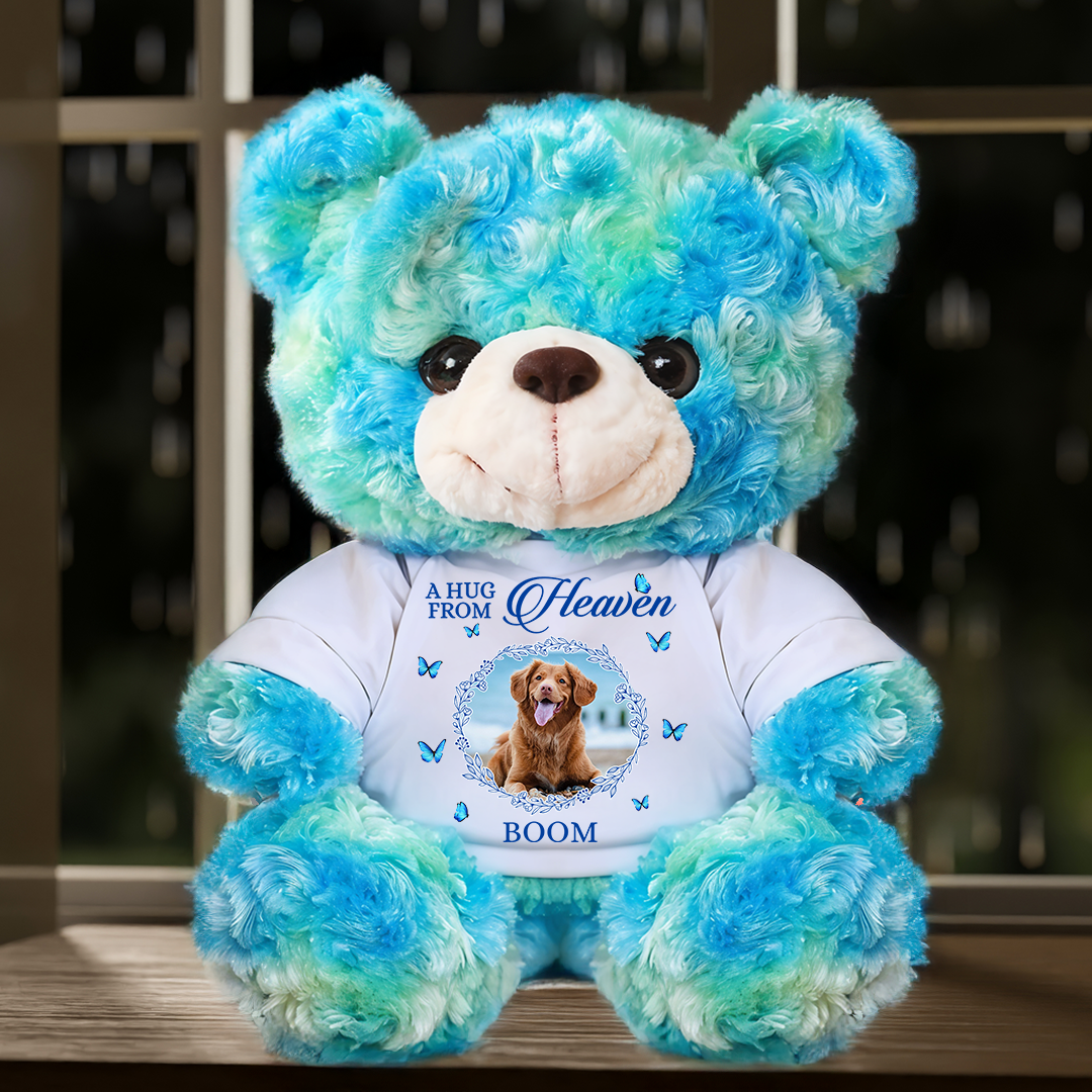 A Hug From Heaven - Personalized Pet Memorial Bear Plush - Custom Photo and Name Teddy Bear