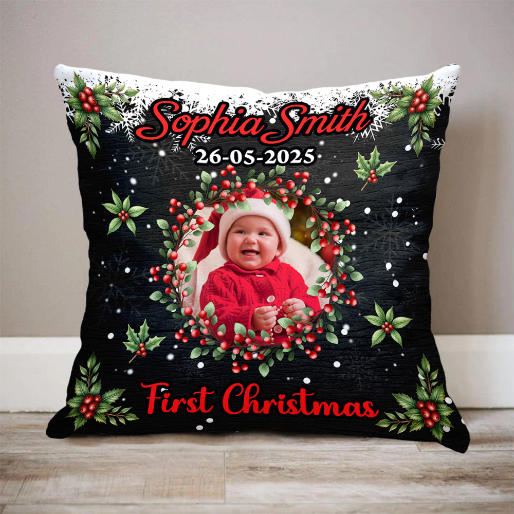 Custom Baby Photo & Name - Merry Christmas Pillow - Personalized Custom Pillow