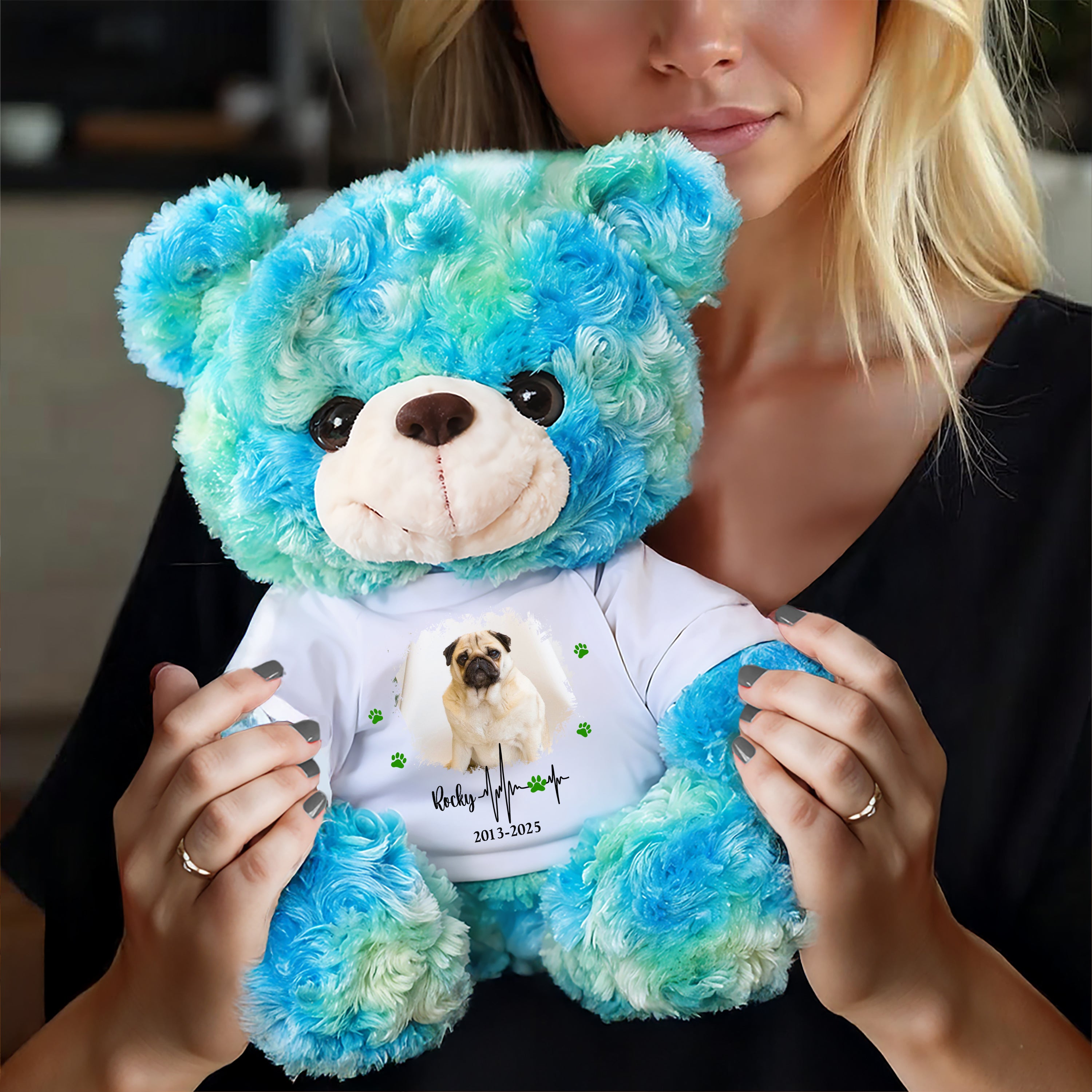 Hug This Bear I'm Here - Personalized Pet Memorial Bear Plush - Custom Name and Photo Teddy Bear