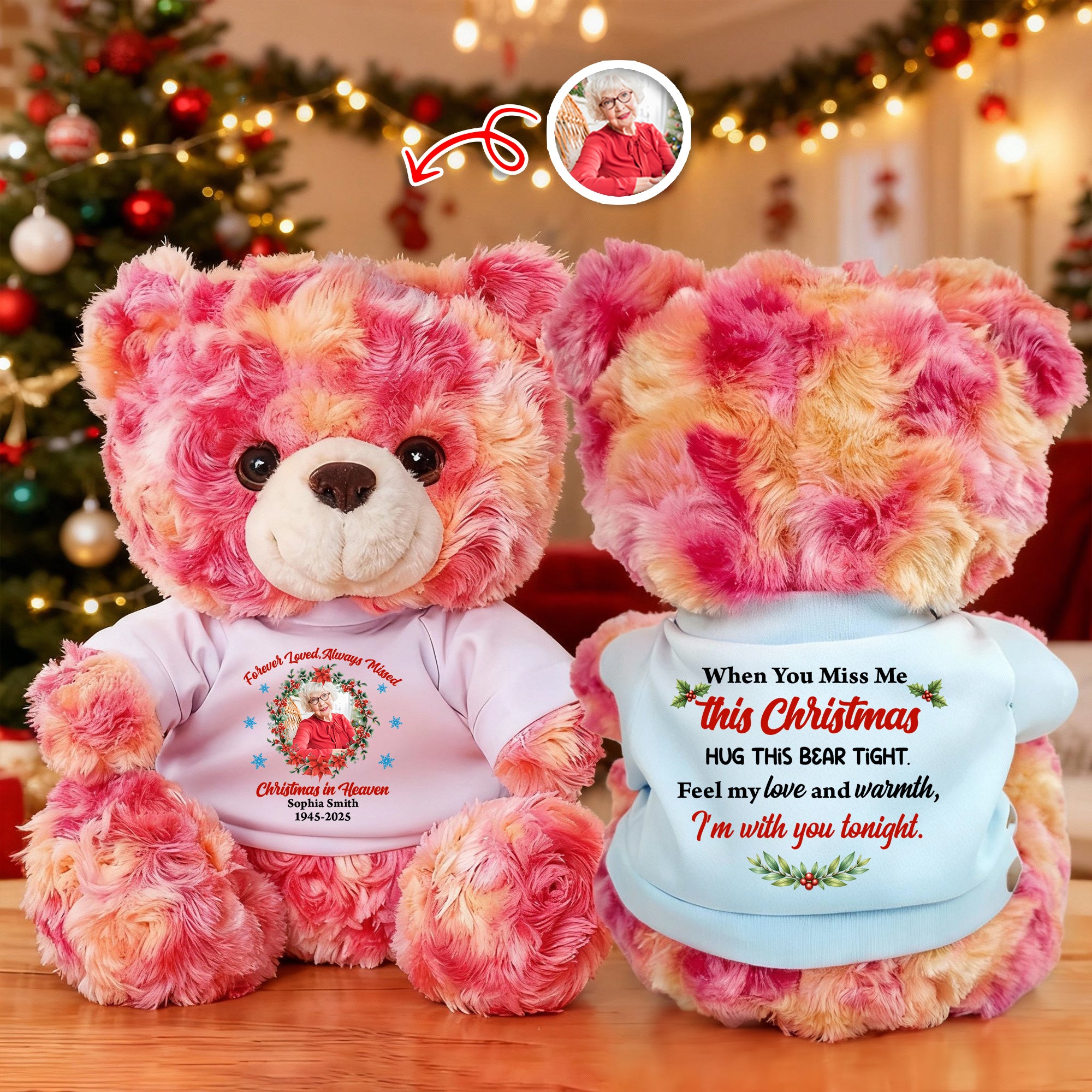 When You Miss Me This Christmas - Sympathy Gift - Custom Name and Photo - Personalized Bear Plush