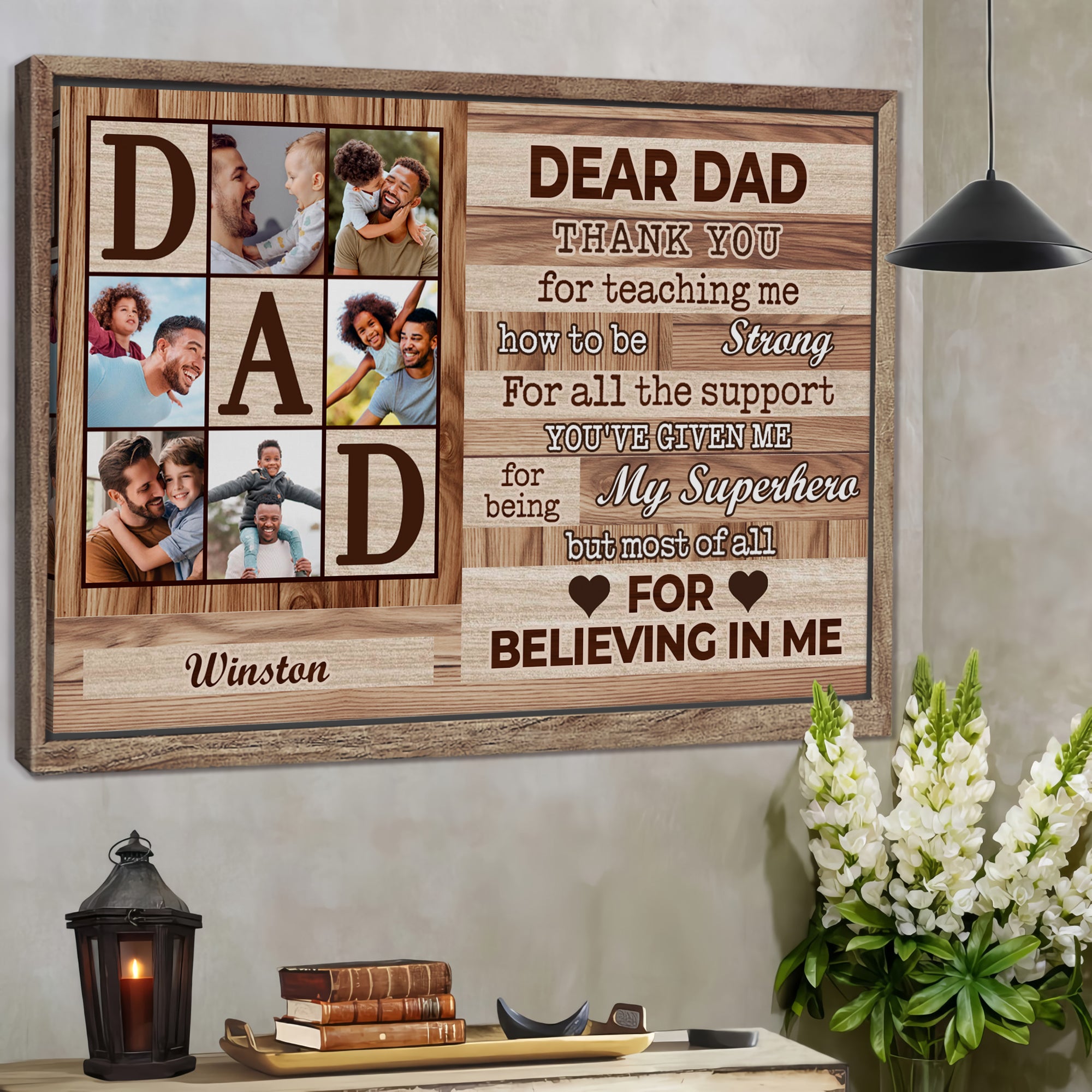 Dear Dad - Custom Name and Photo - Canvas Sign - Father Gift