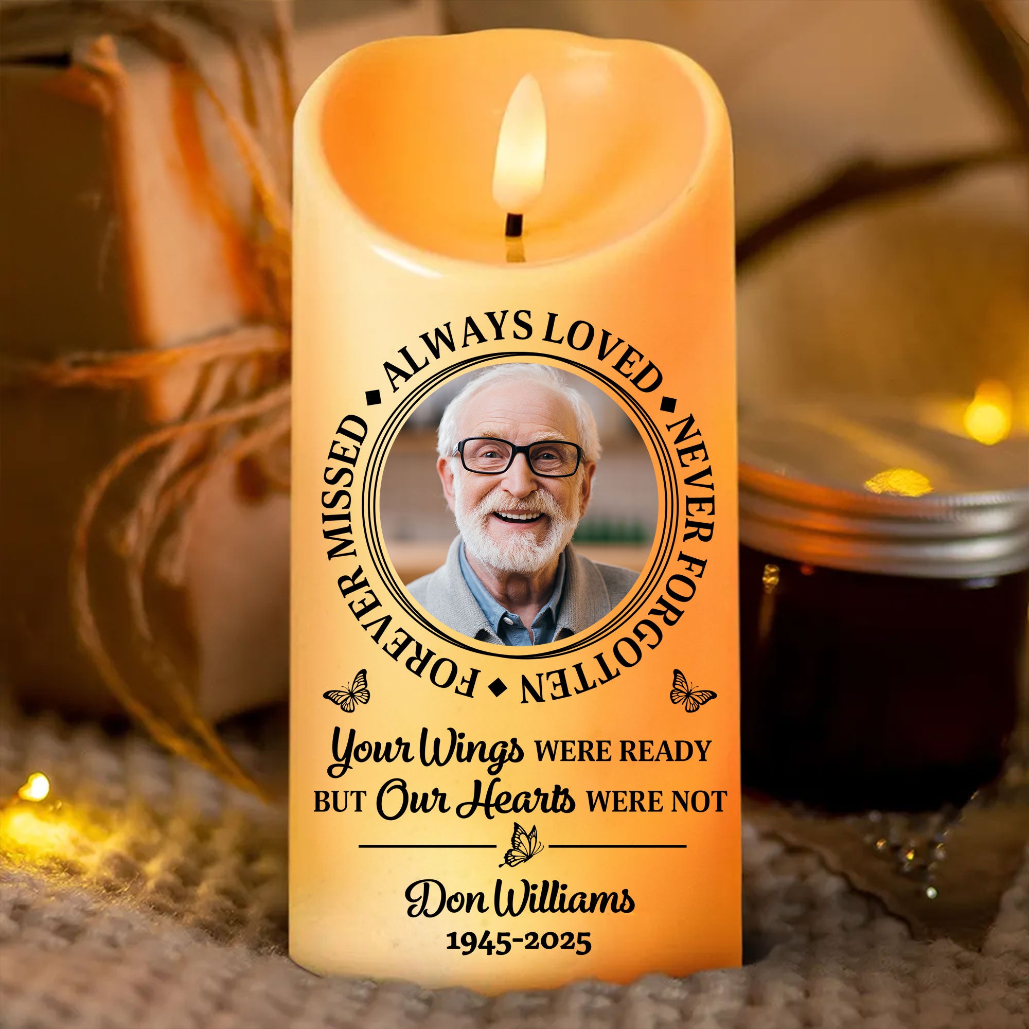 Custom Name and Photo - Personalized Memorial Photo LED Candle - Memorial Gift