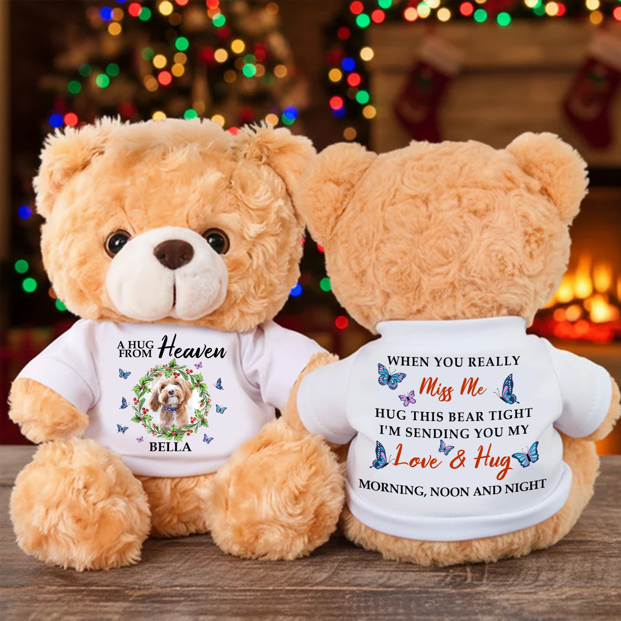 A Hug From Heaven - Personalized Bear Plush - Custom Name and Photo Teddy Bear - Memorial Gift