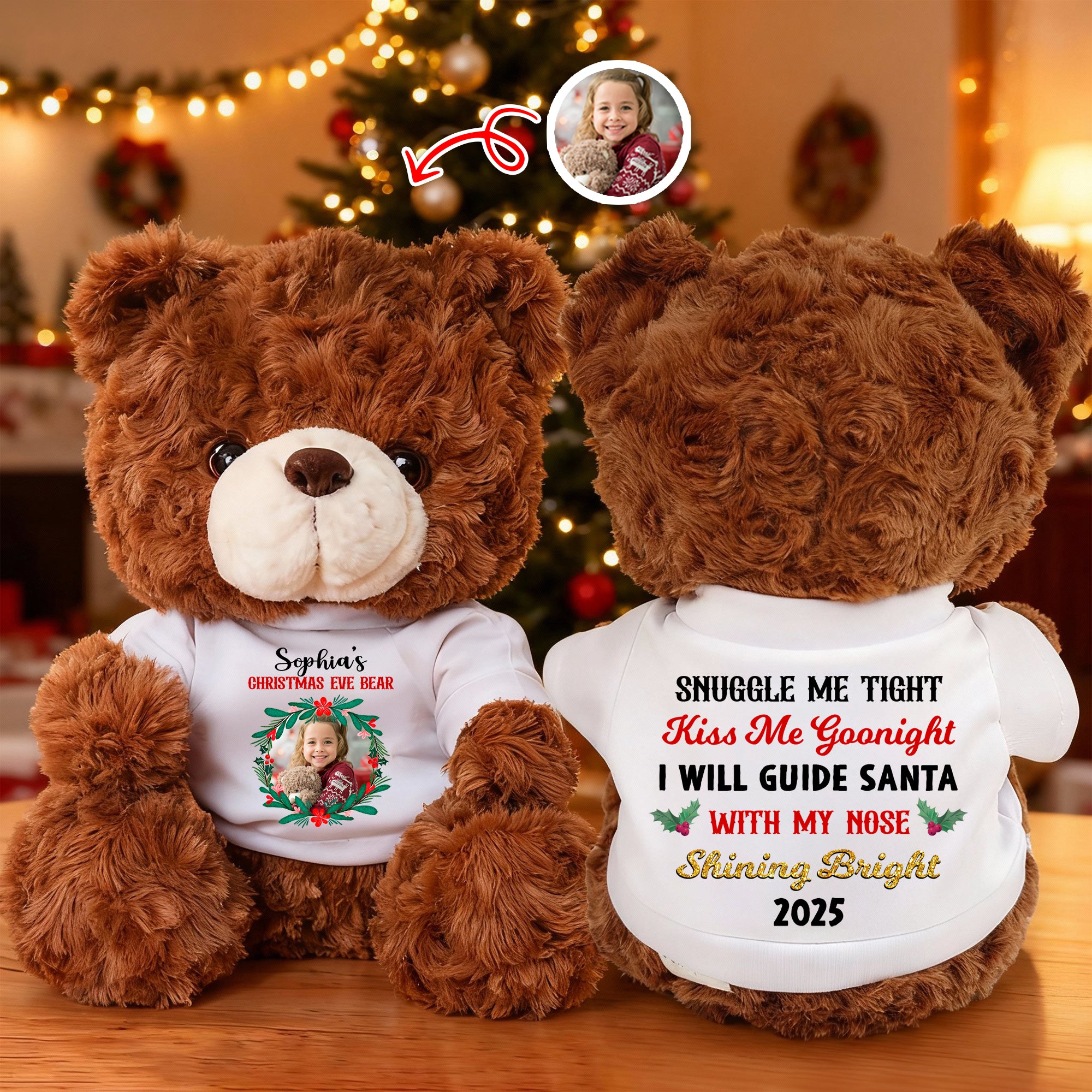 My Christmas Eve Bear - Custom Name and Photo - Personalized Bear Plush