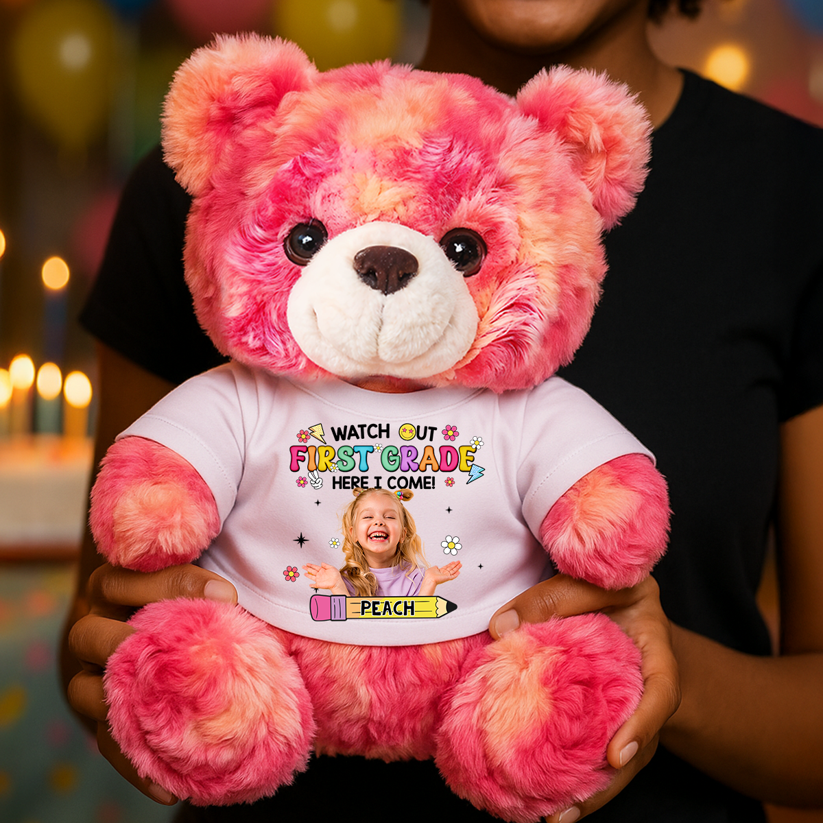 Personalized Back To School Teddy Bear Plush for Kids - Custom Photo and Name Bear - Personalized Plush Bear