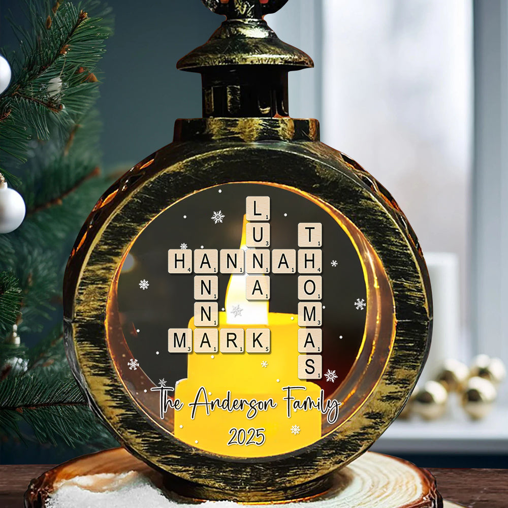 Custom Family Name Crossword - Personalized Candlelight Lantern Ornament