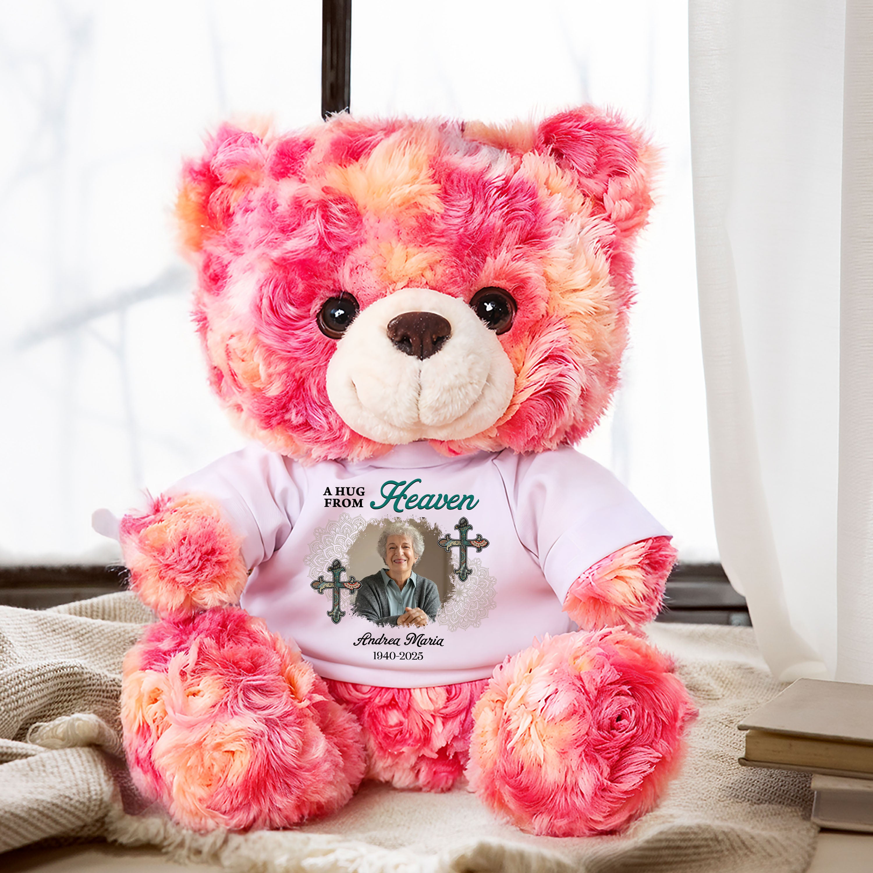 Sympathy Gift A Hug From Heaven - Personalized Bear Plush - Custom Name and Photo Teddy Bear