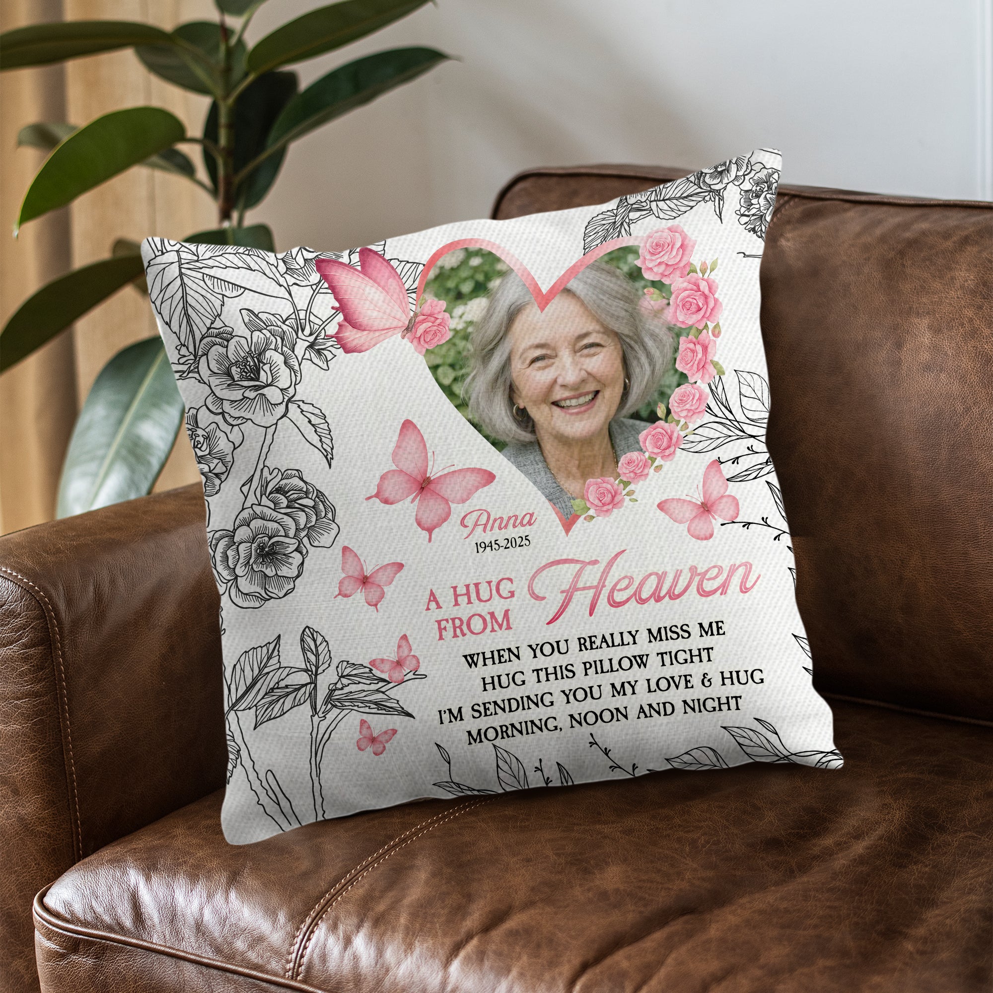 Custom Name and Photo - A Hug From Heaven - Personalized Pillow - Memorial Gift