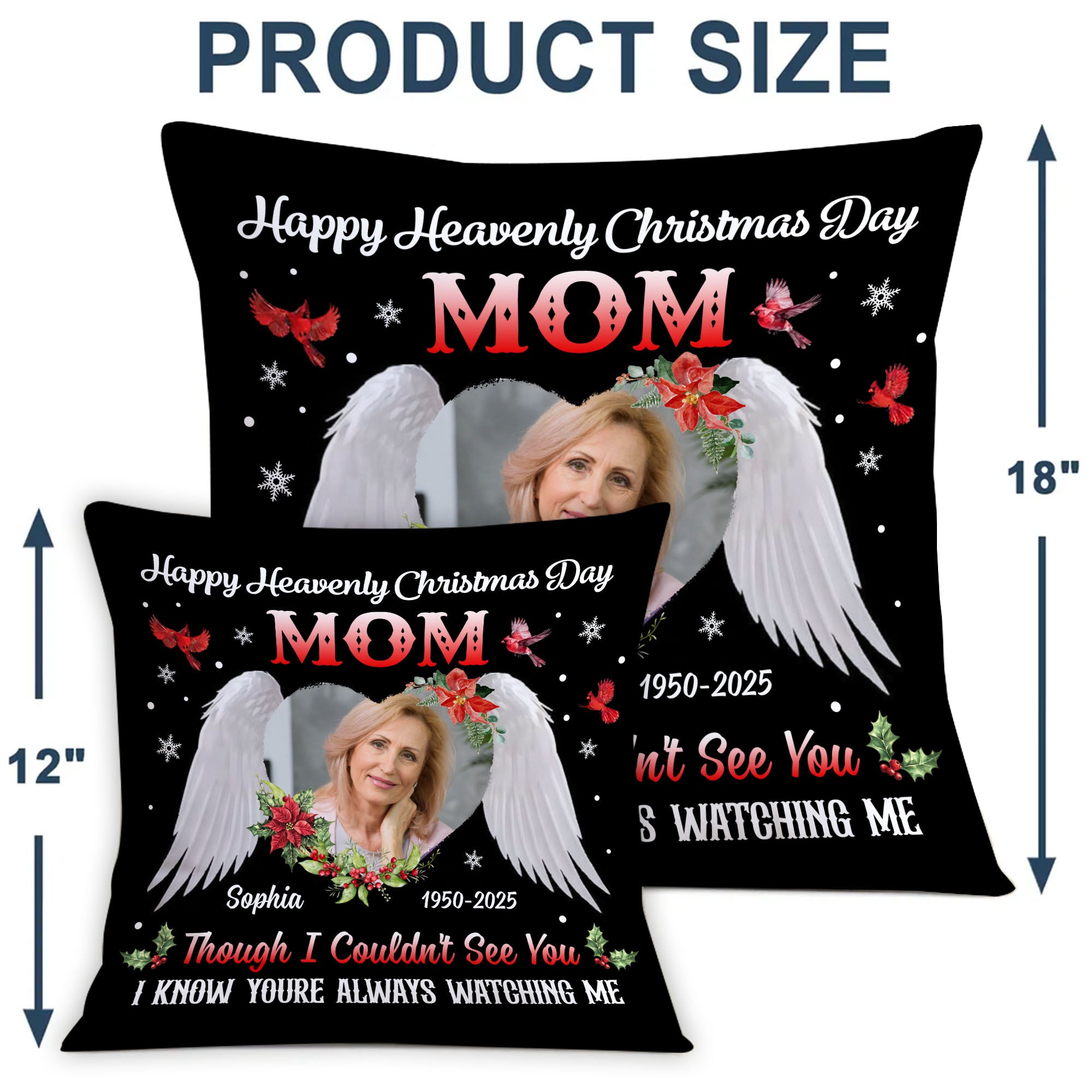 Custom Name and Photo - Heavenly Christmas Day - Personalized Pillow - Christmas Gift