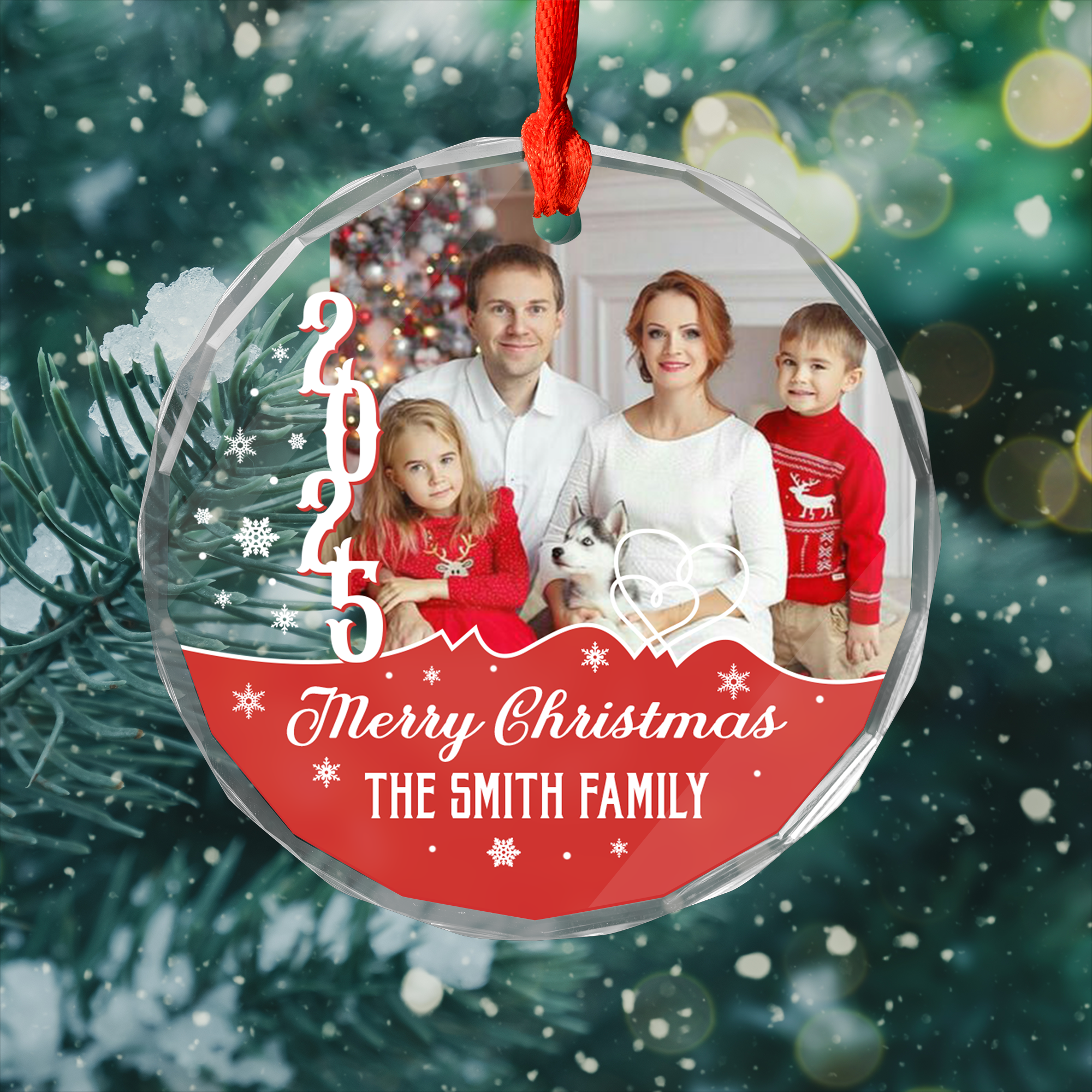 Custom Name and Family Photo - Personalized Glass Ornament - Christmas Gift