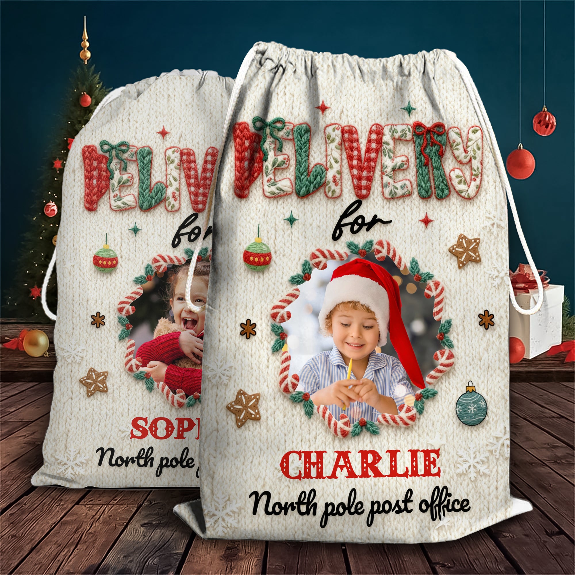 Delivery for Kids - Custom Photo Christmas Bag - Christmas Sack Gift for Kids