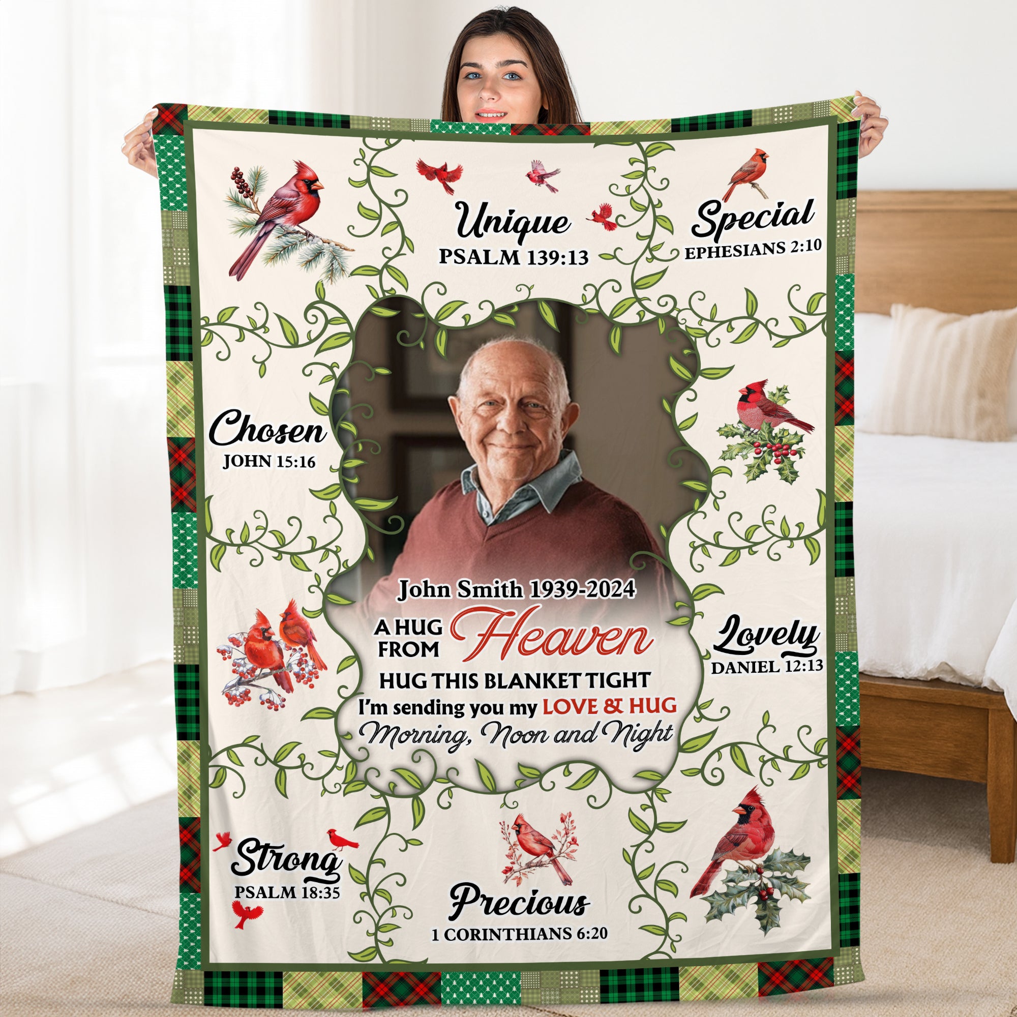 Love and Hug From Heaven - Custom Photo Sympathy Gift - Personalized Memorial Custom Blanket