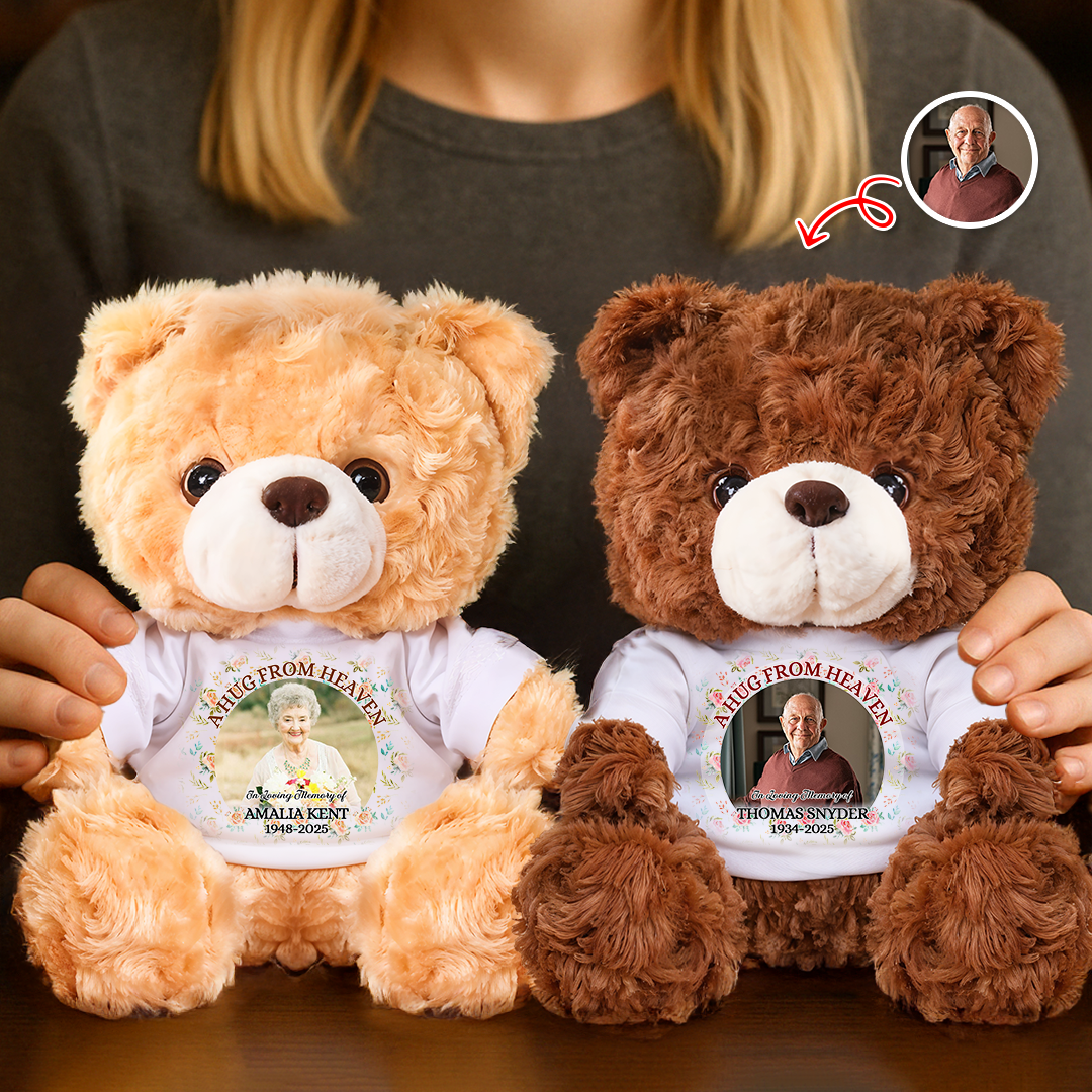 A Hug From Heaven - Memorial Gift - Custom Name and Photo Teddy Bear