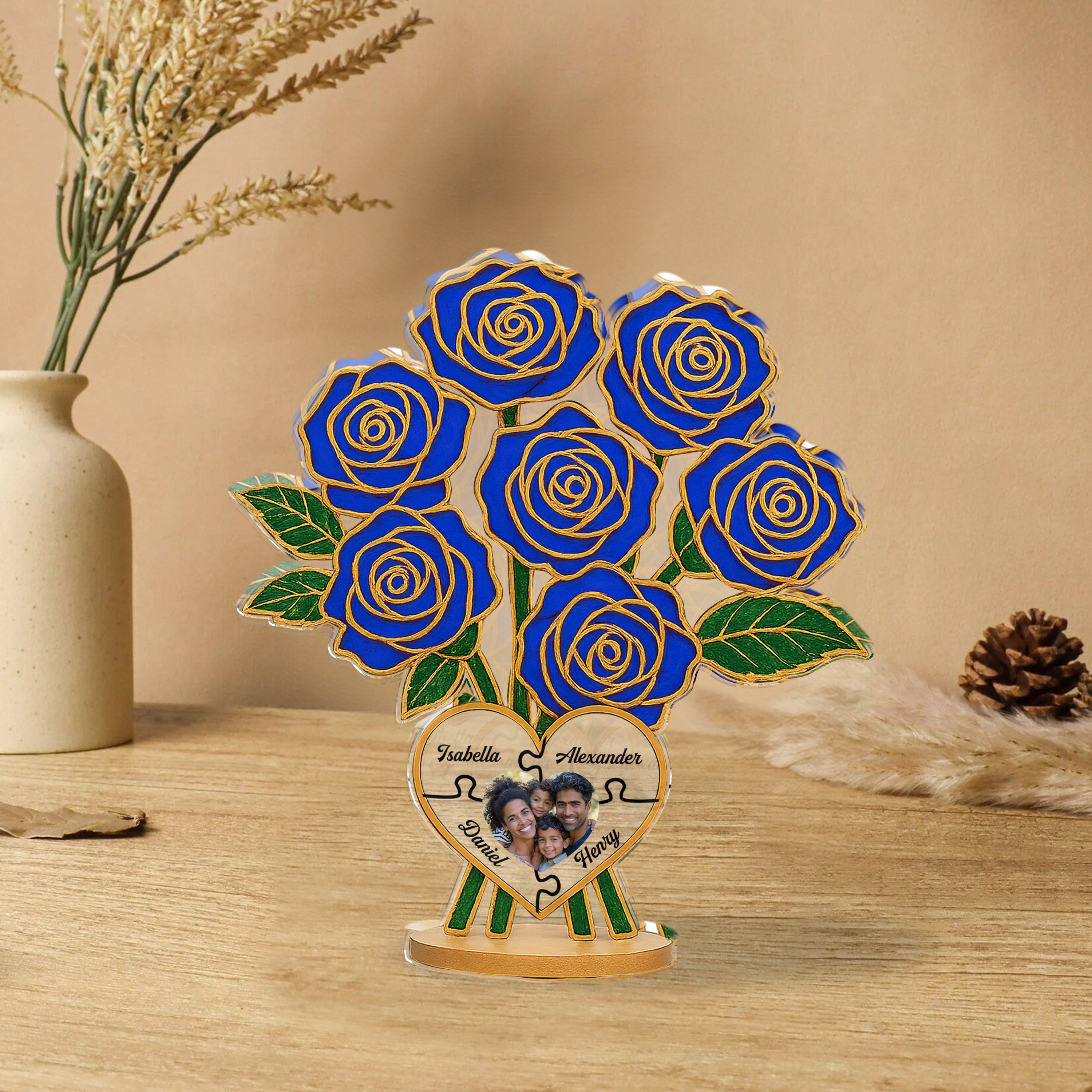 Family Rose Photo - Custom Photo and Name Family Gift  - Custom Shape Acrylic Block Plaque