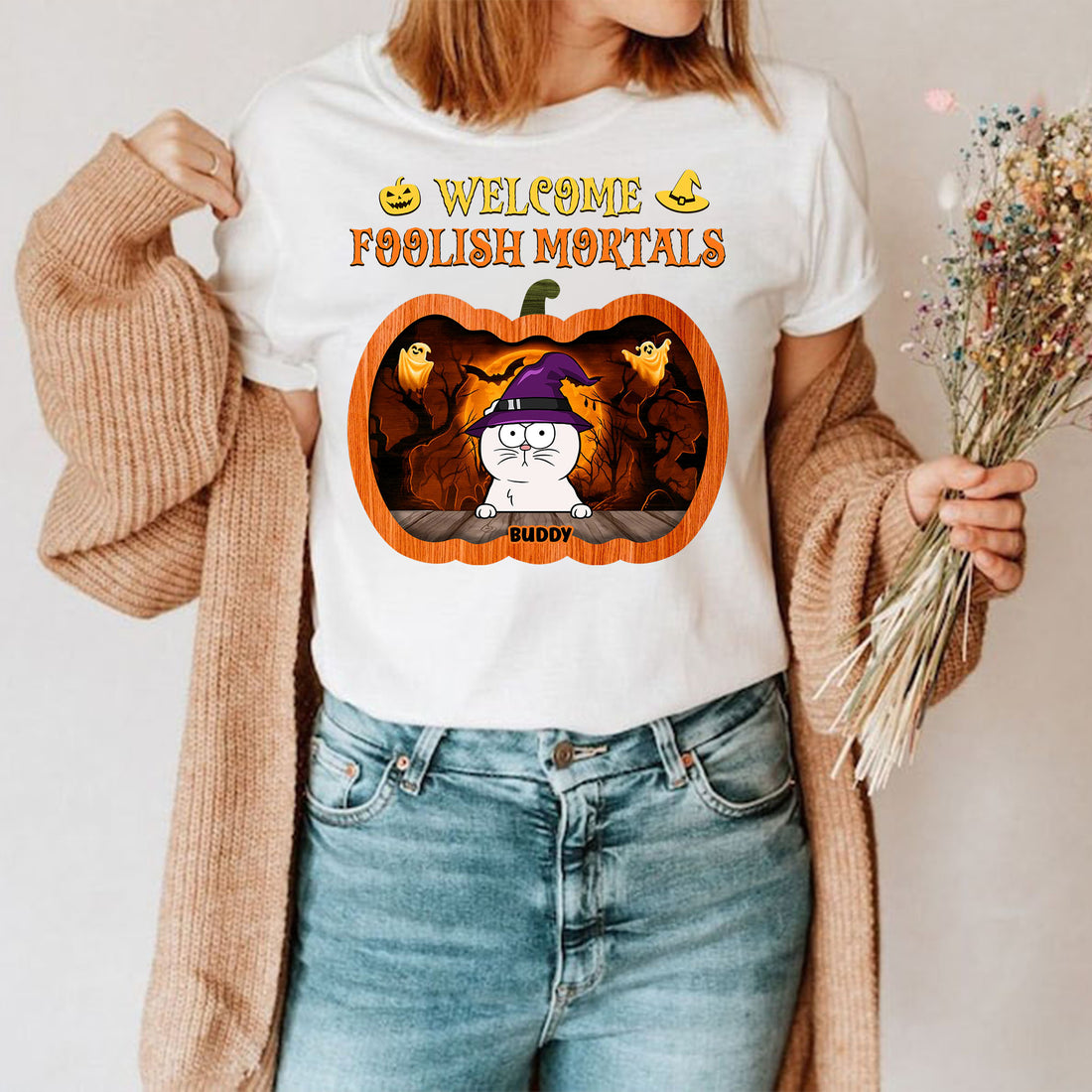 Custom Cat Names Shirt - Personalized Shirt Custom T-shirt - Halloween Shirt for Pet Lovers