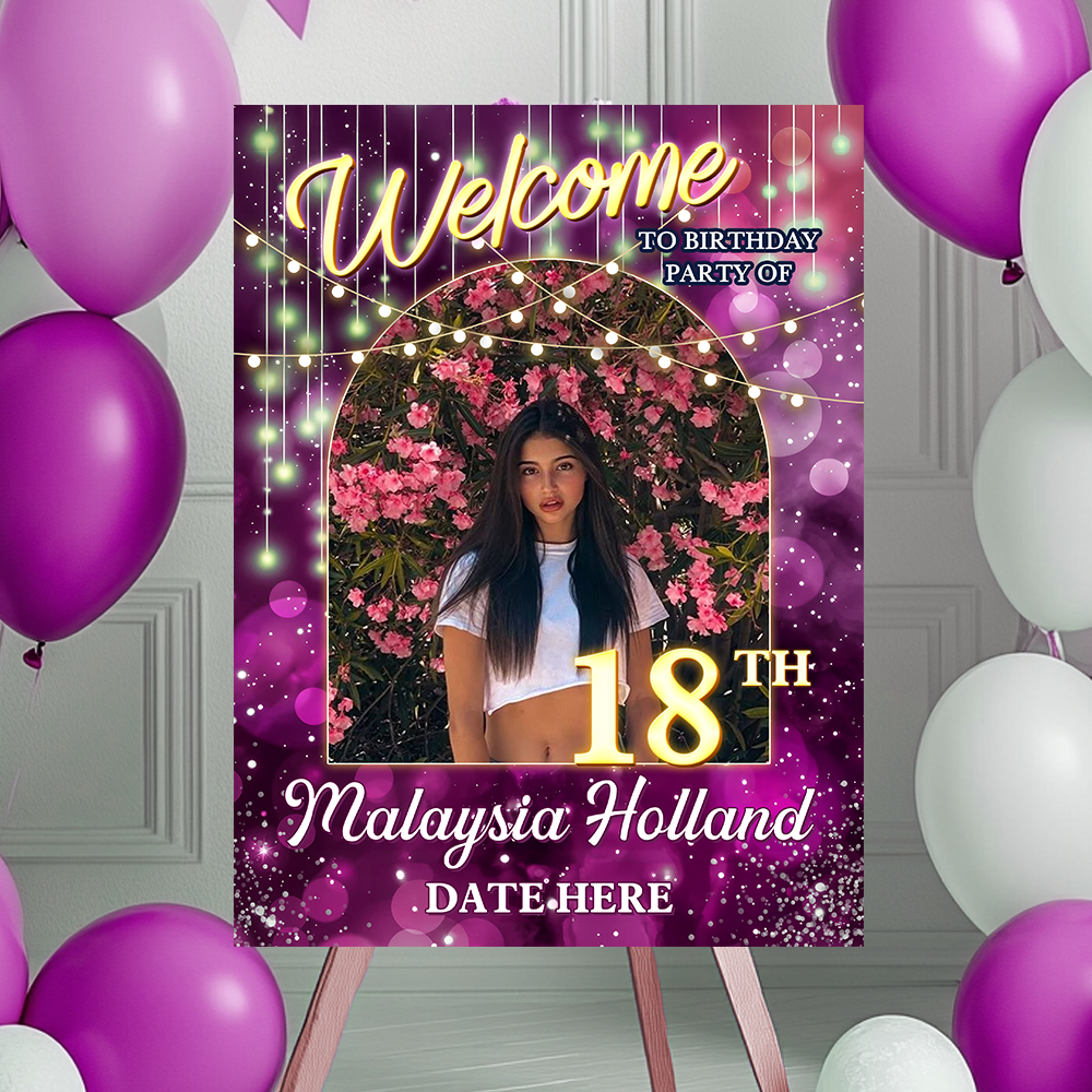 Personalized Birthday Sign - Custom Name & Photo Law Sign - Birthday Party Welcome Sign