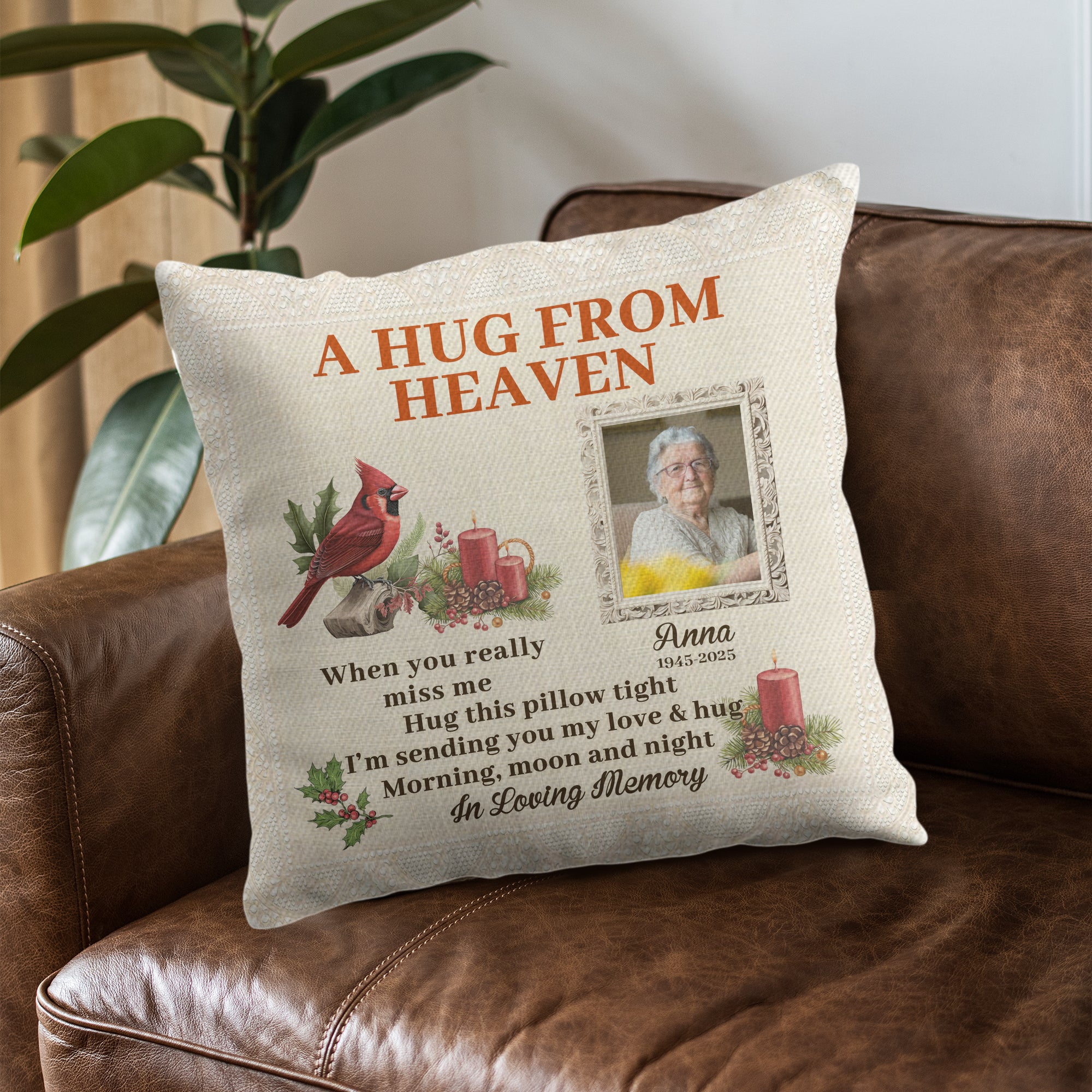 A Hug From Heaven - Custom Name and Photo Sympathy Gift - Personalized Memorial Pillow