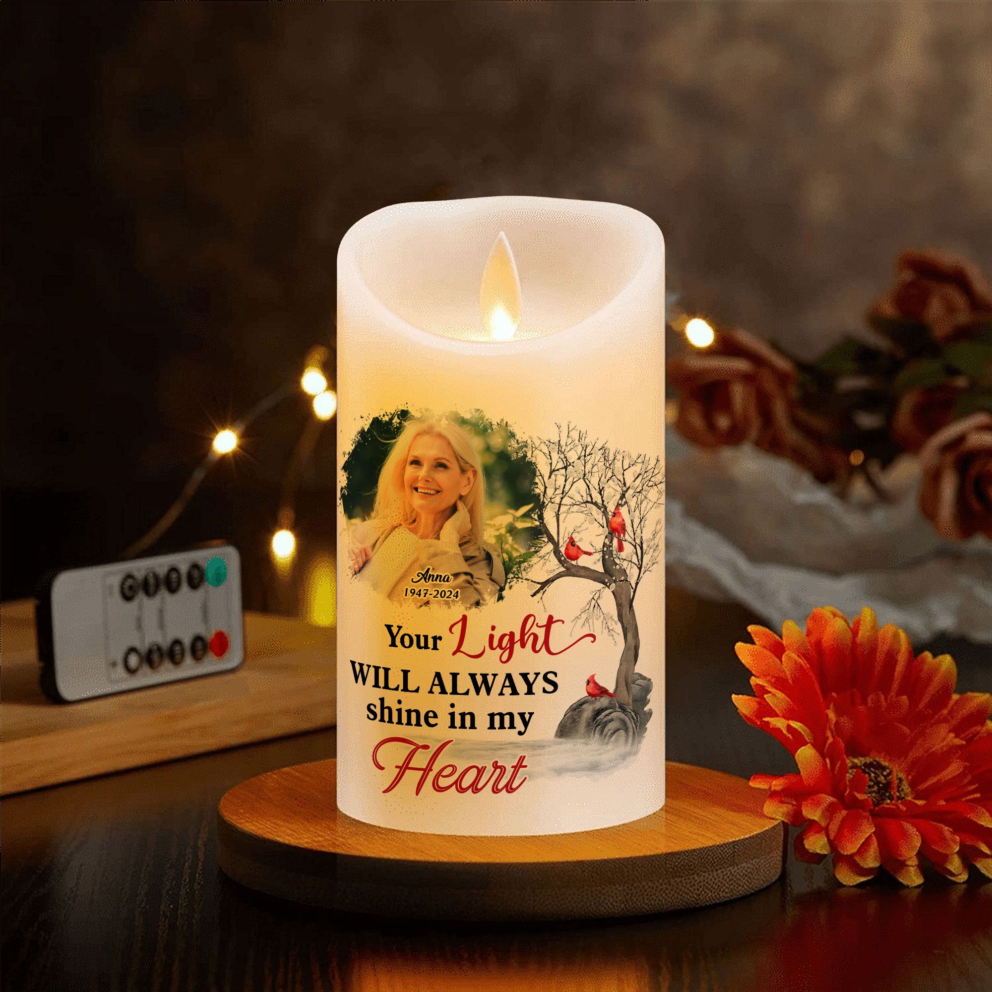 Your light will always shine - Personalizes Photo LED Candle