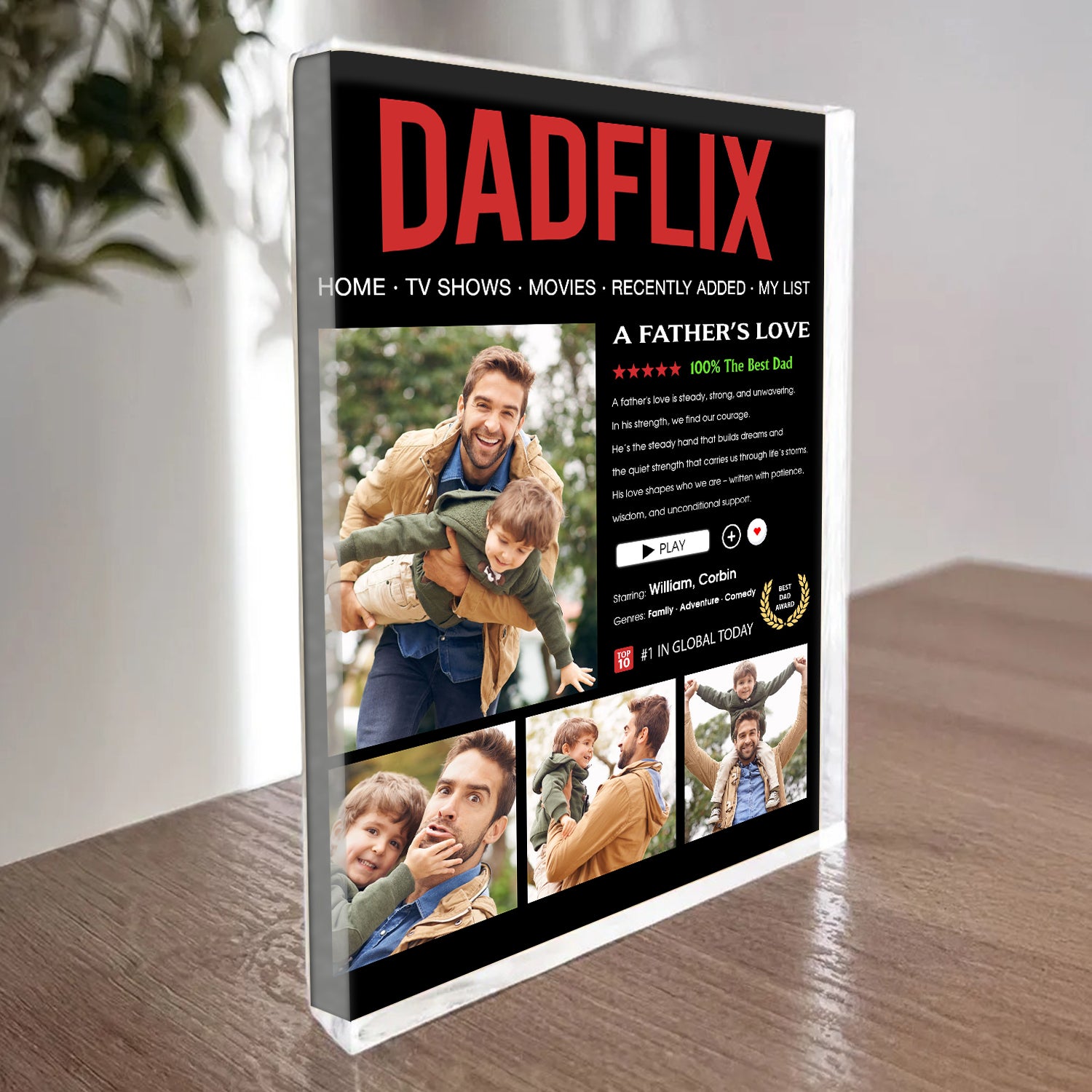 Dadflix - Custom Photo and Name Personalized Acrylic Block Plaque