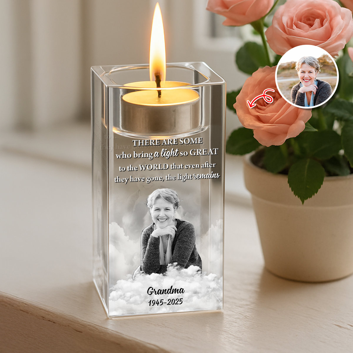 Custom Name and Photo - Personalized Crystal Candle Holder - Sympathy Gift