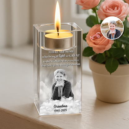 Custom Name and Photo - Personalized Crystal Candle Holder - Sympathy Gift