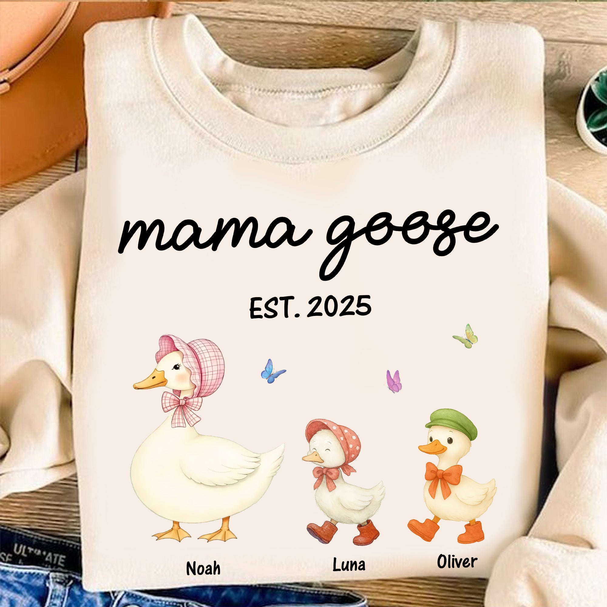 Grandma Goose Mama Goose And Kids - Custom Name Shirt - Personalized Shirt Custom T-shirt