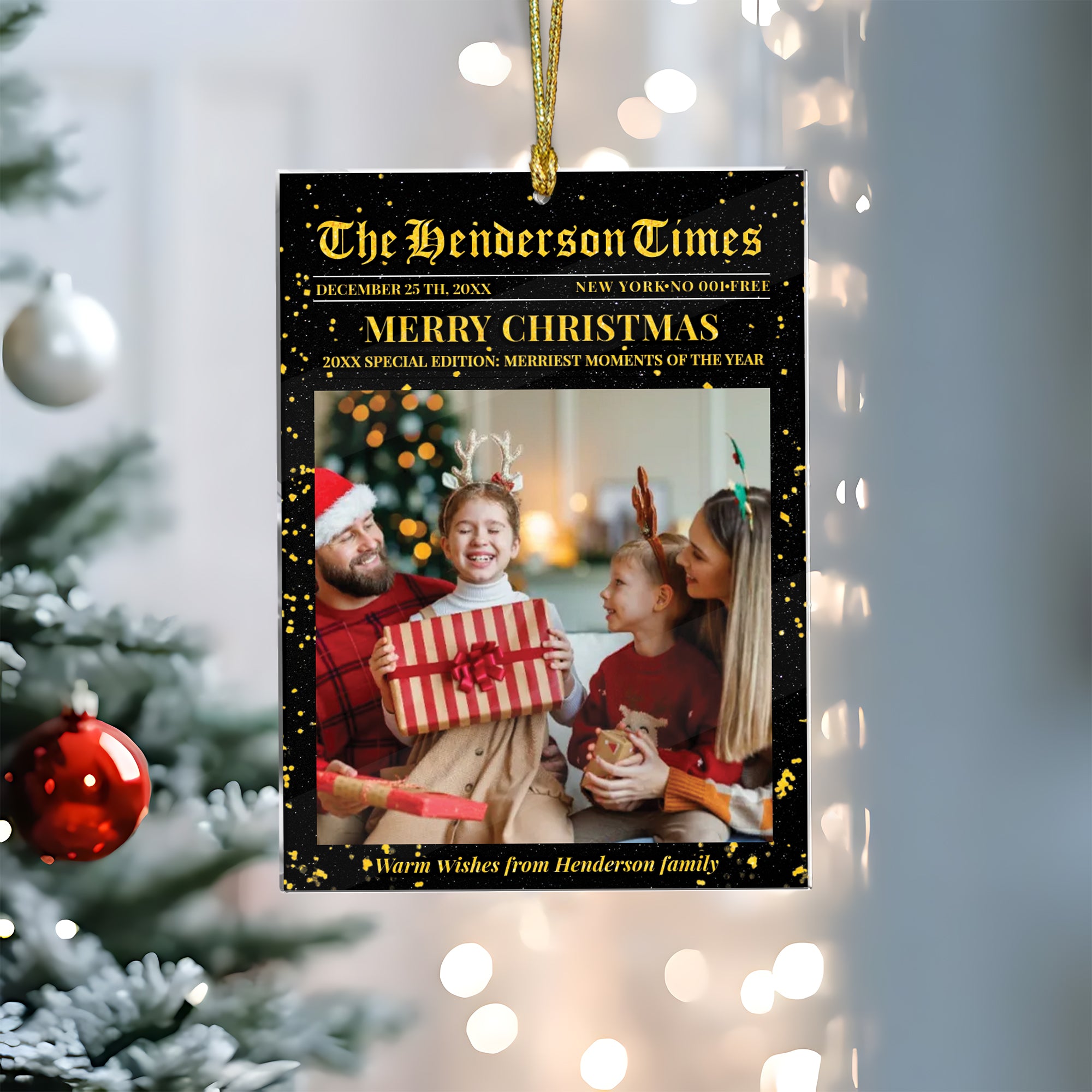 Family Christmas Photo - Custom Photo - Custom Shape Hologram Ornament - Home Christmas Decor