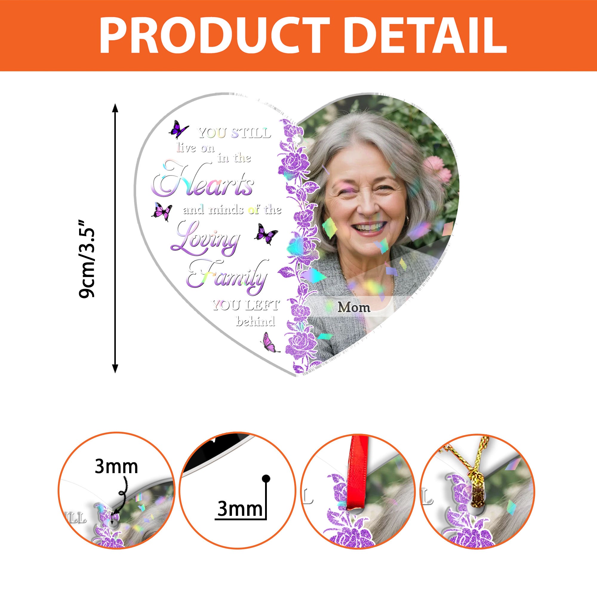 Personalized Memorial Christmas Ornament - Custom Shape Hologram Ornament