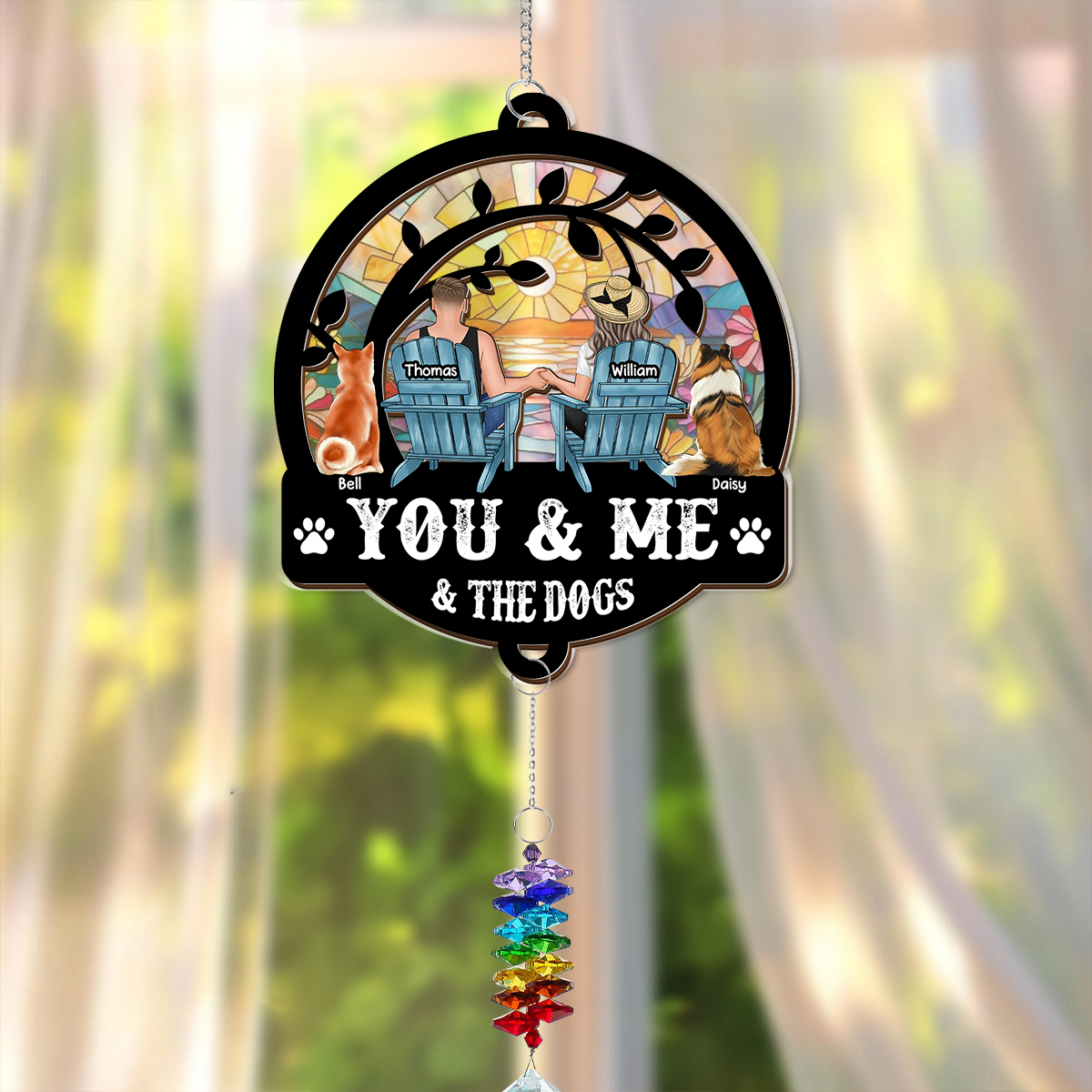 You & Me And The Dogs - Ornament Hanging Piece With Crystal Charm - Couple Gift