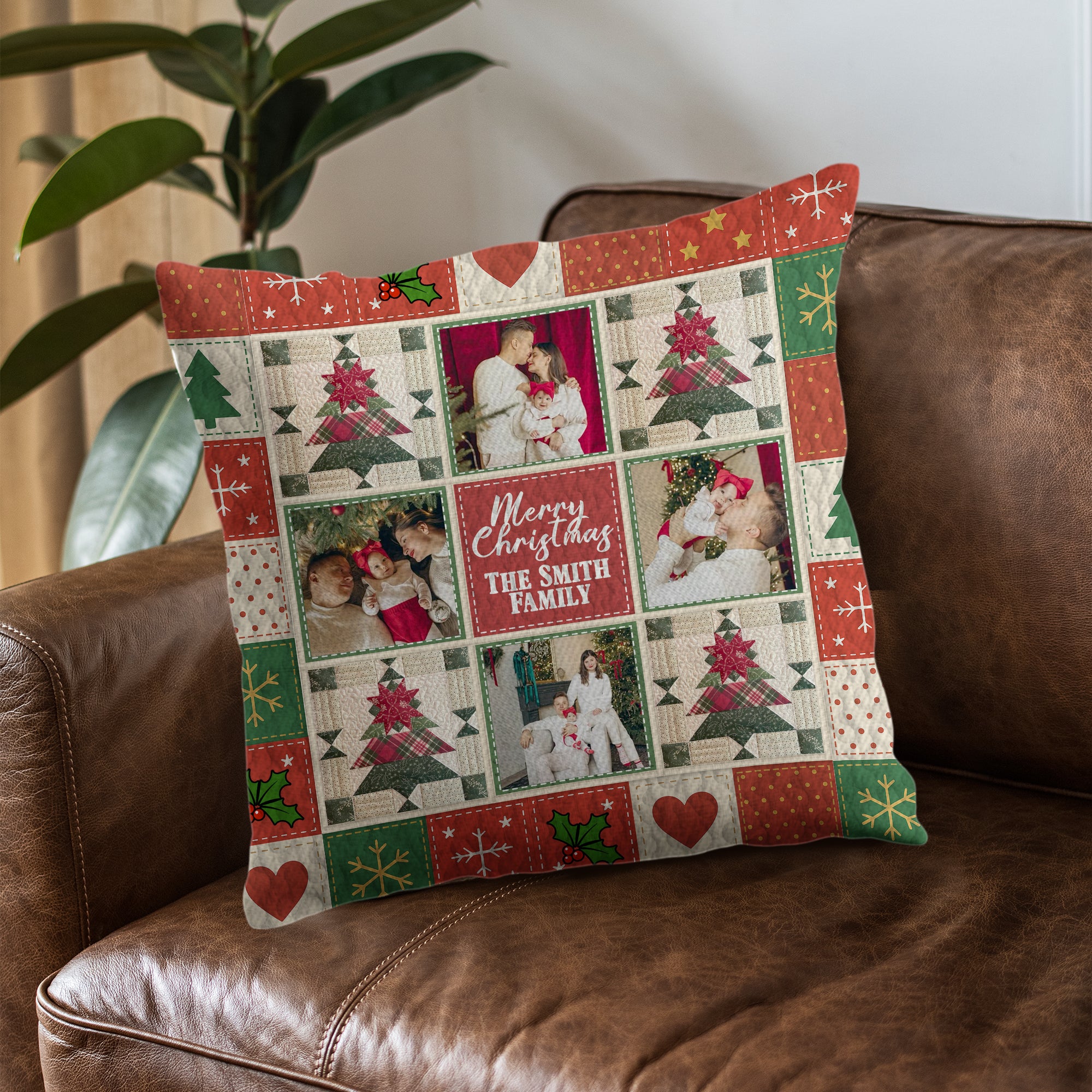 Christmas Family - Custom Name and Photo Gift - Personalized Pillow