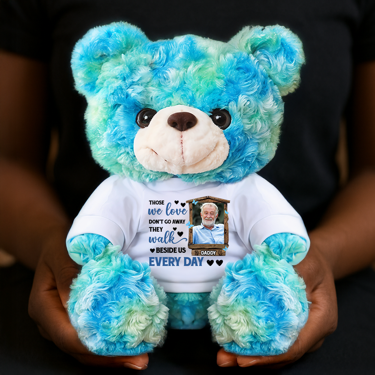 Those We Love Don't Go Away - Personalized Memorial Bear Plush - Custom Photo and Name Bear