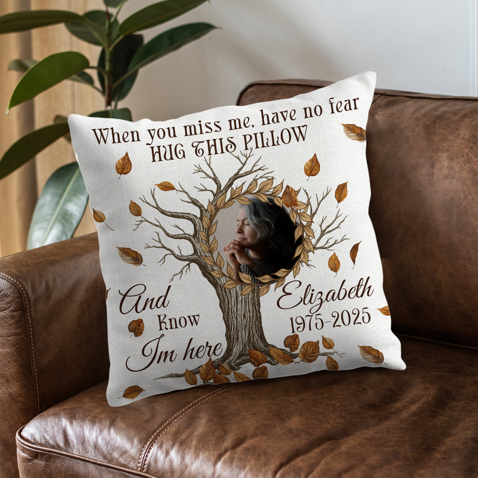 Hug This Pillow Know I Am Here - Custom Name and Photo Sympathy Gift - Personalized Memorial Pillow