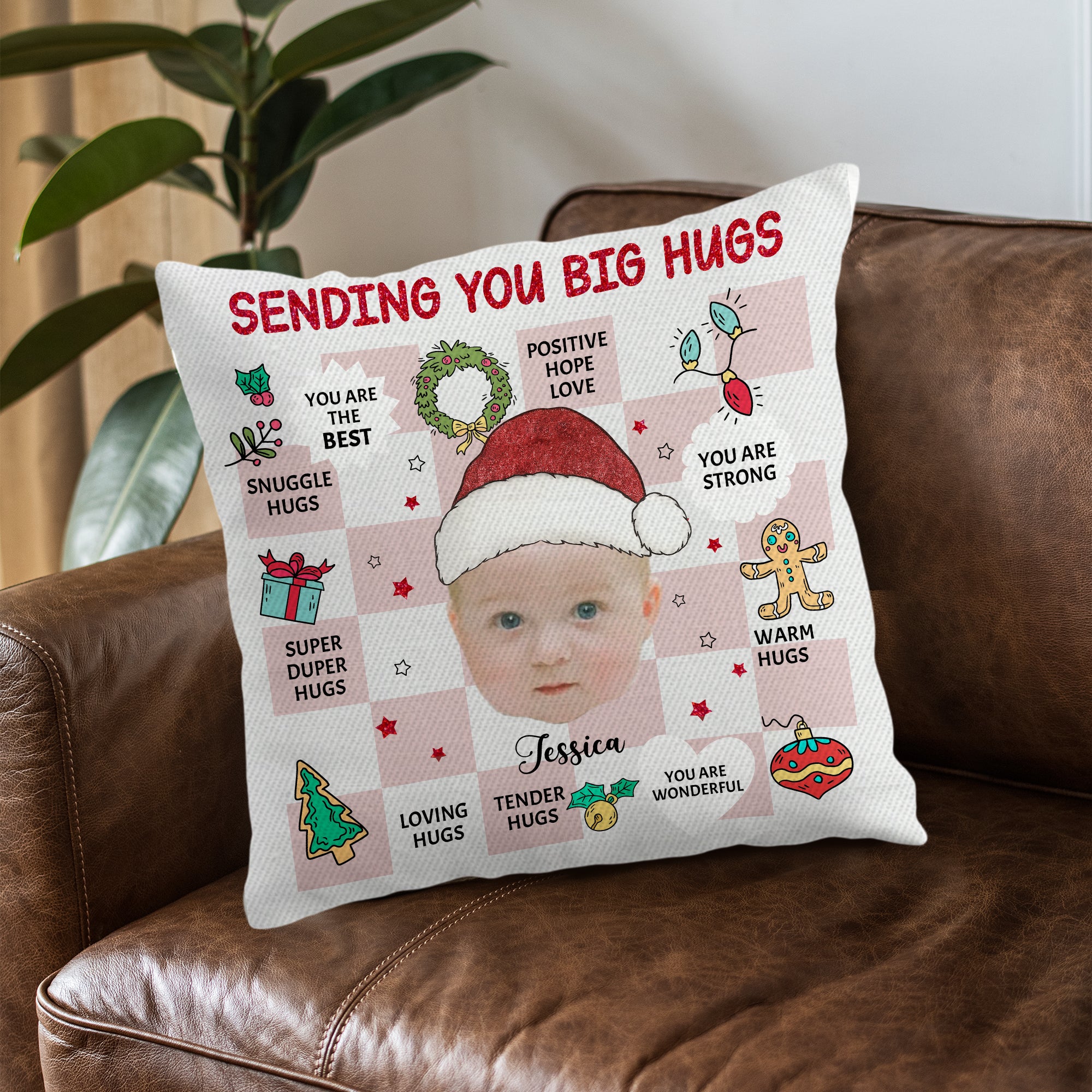 Sending You Big Hugs - Custom Name and Photo - Personalized Pillow for Baby